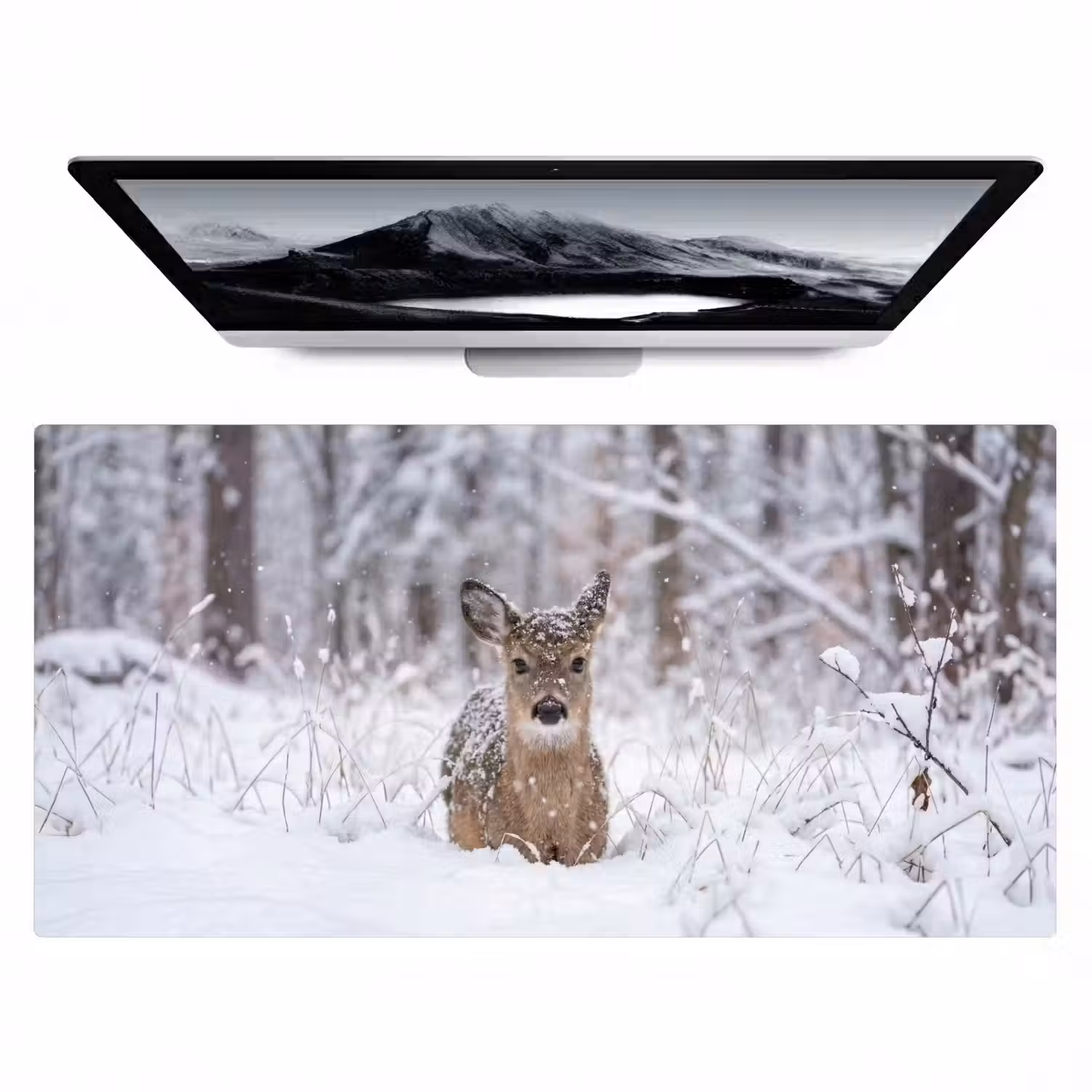 Hert - Sneeuw - Bos - Dieren - Vertederend Muismat XXL klein -zzz3d