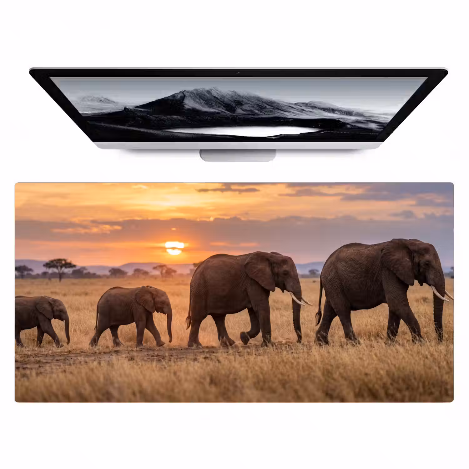 Olifanten - Savanne - Zonsondergang - Afrika - Warm Muismat XXL klein -zzz3d