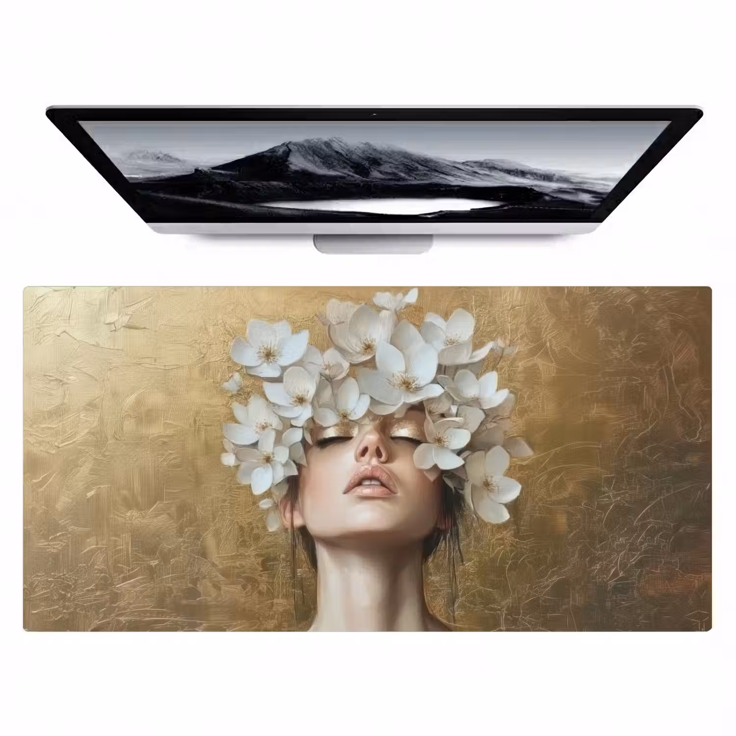 Gezicht - Bloemen - Goud - Abstract Muismat XXL klein -zzz3d