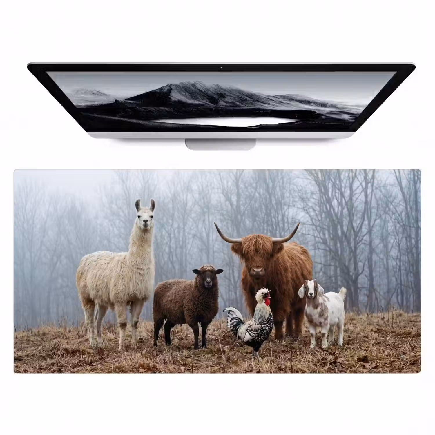 Boerderijdieren - Groep - Mist - Natuur - Rustiek Muismat XXL klein -zzz3d