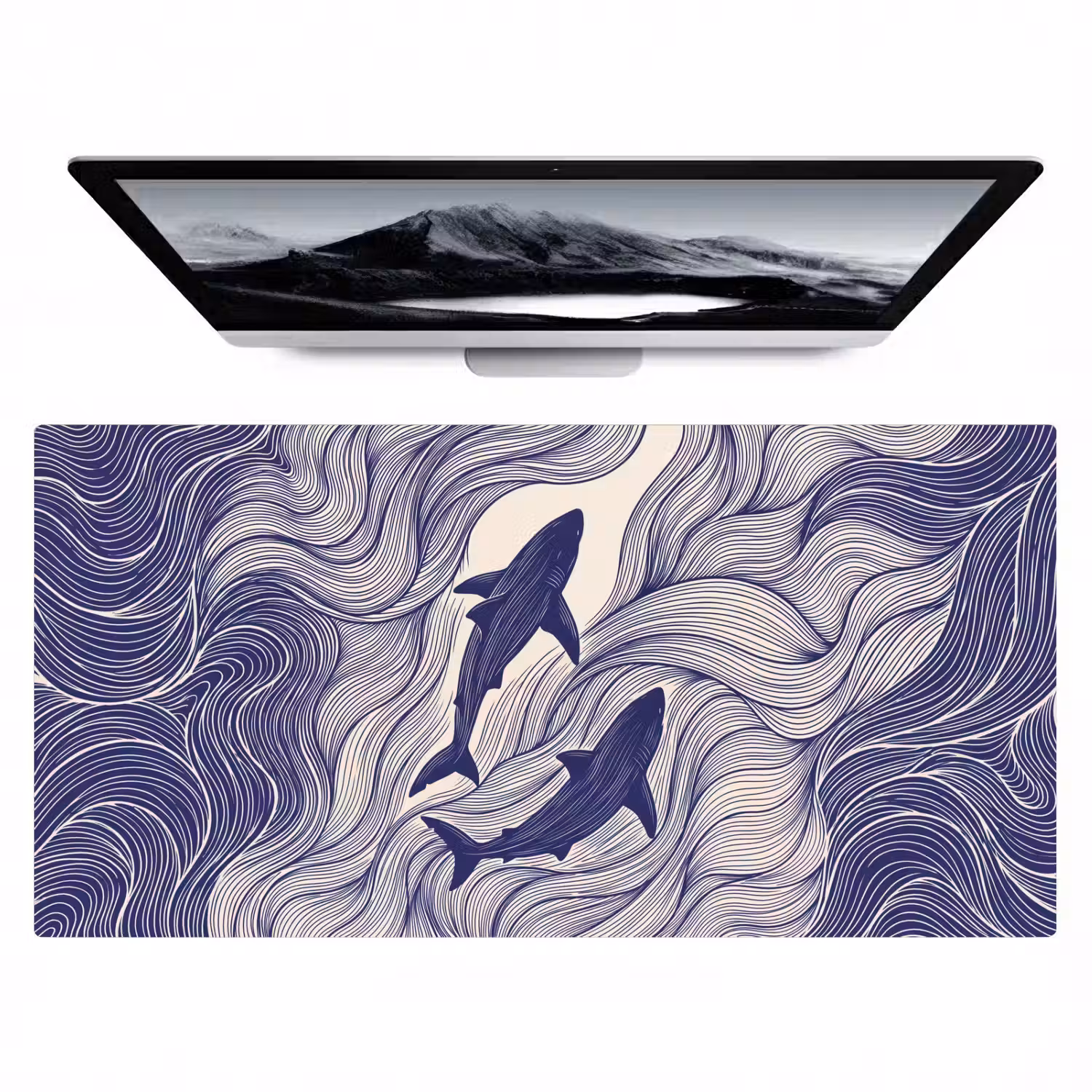 Vis - Oceaan - Lijntekening - Blauw - Dieren Muismat XXL klein -zzz3d