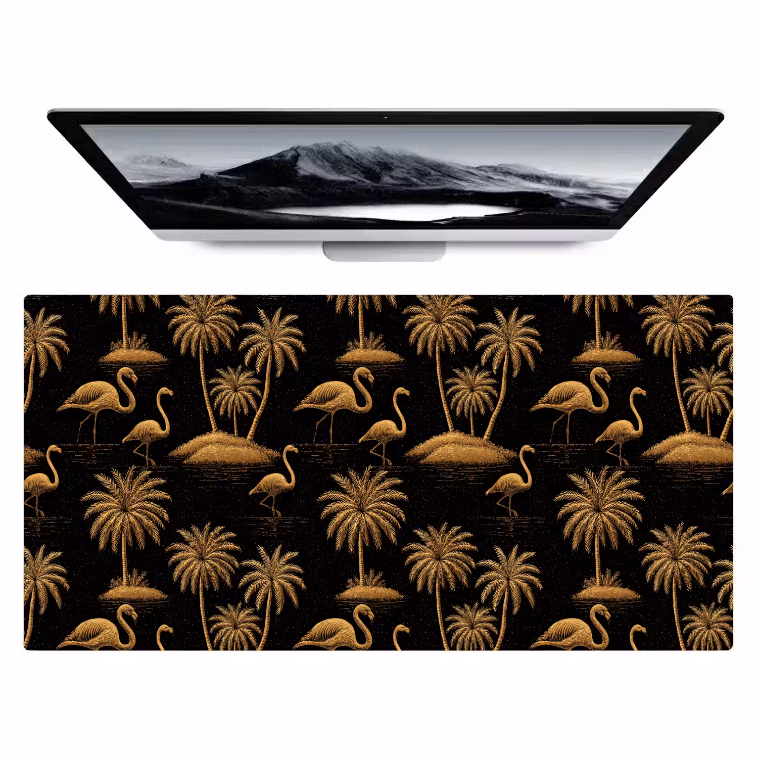 Flamingo - Palmbomen - Tropisch - Goud - Zwart Muismat XXL klein 681 -zzz3d