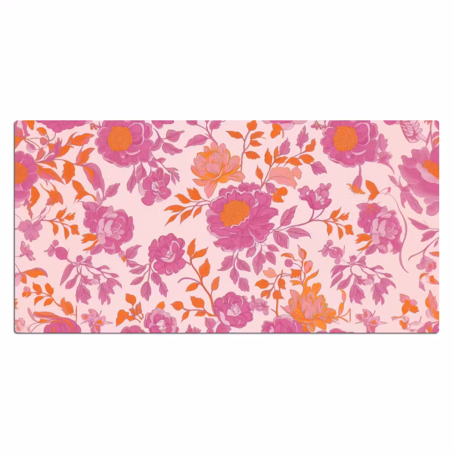 Bloemenpatroon - Roze - Oranje - Bloemen Muismat XXL klein -3d_leeg