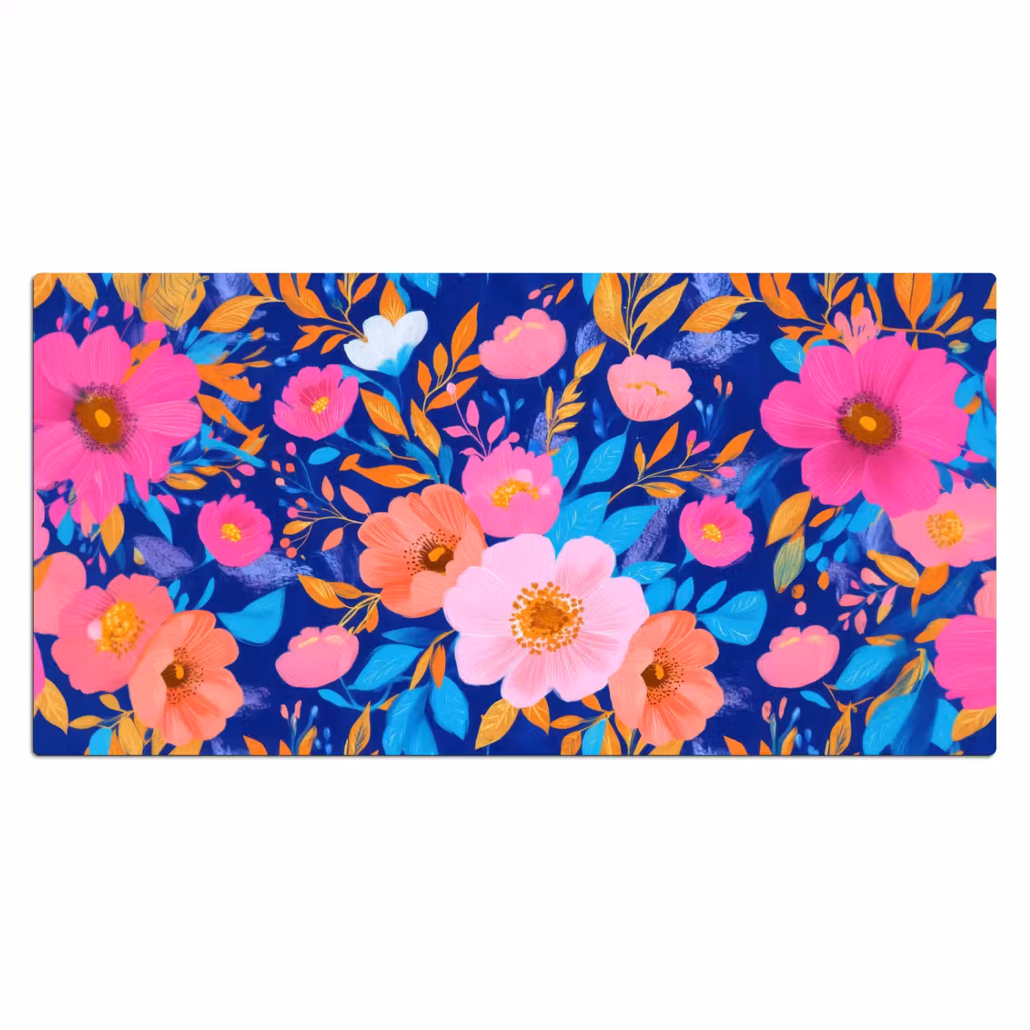 Bloemen - Blauw - Roze Muismat XXL klein -3d_leeg