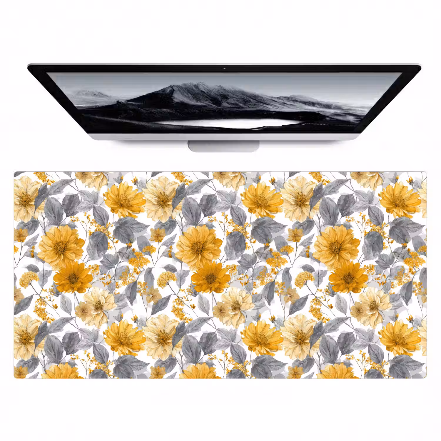 Bloemen - Botanisch - Elegant - Okergeel - Grijs Muismat XXL klein 681 -zzz3d