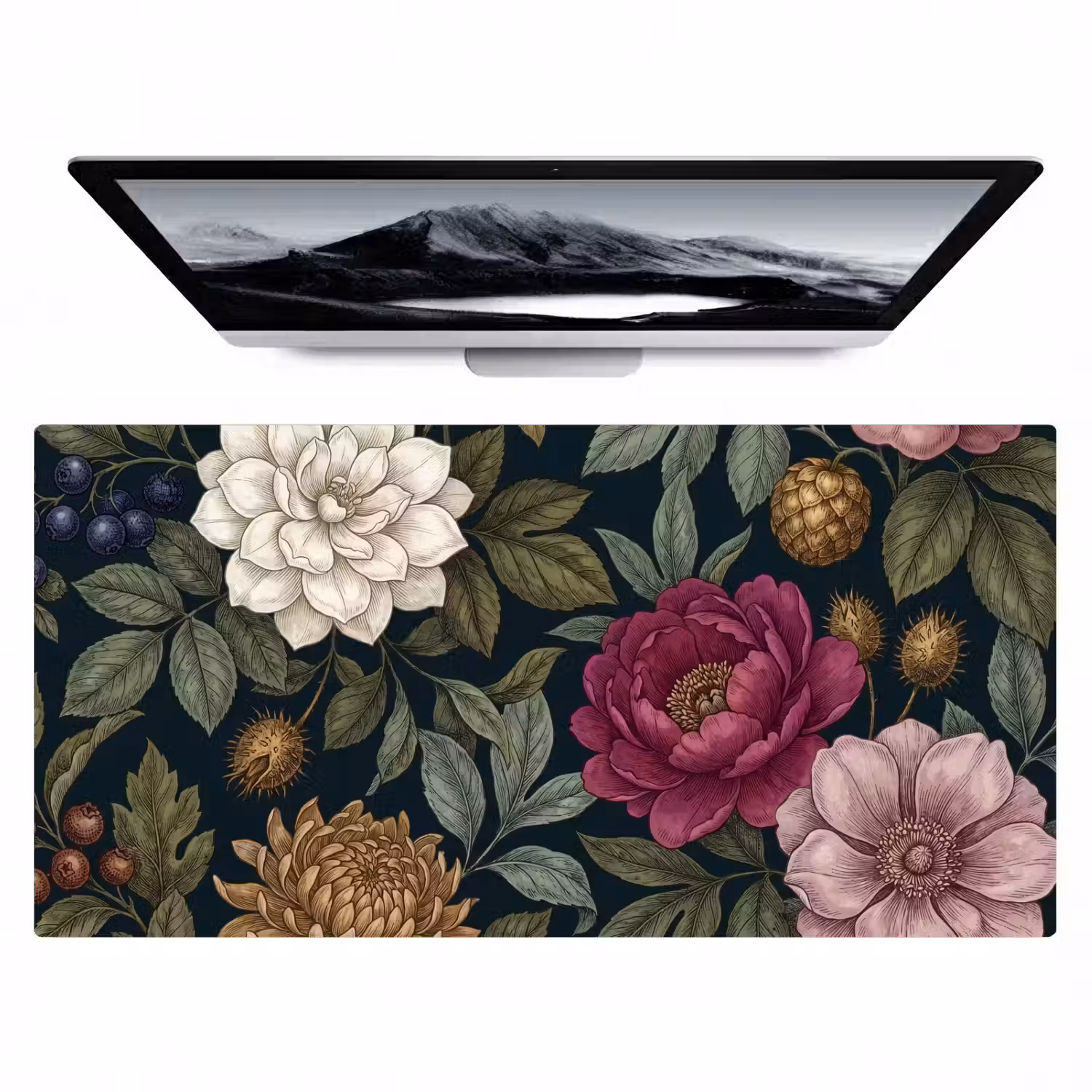 Bloemen - Botanisch - Illustratie - Donker - Vintage Muismat XXL klein -zzz3d