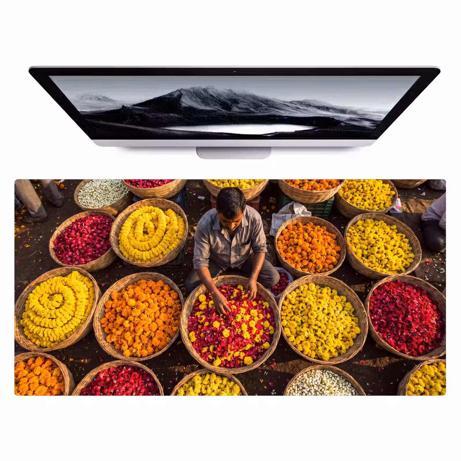 Desk Mat - Flowers - Market - Colorful - Bloemen - Markt - Kleurrijk Muismat XXL klein