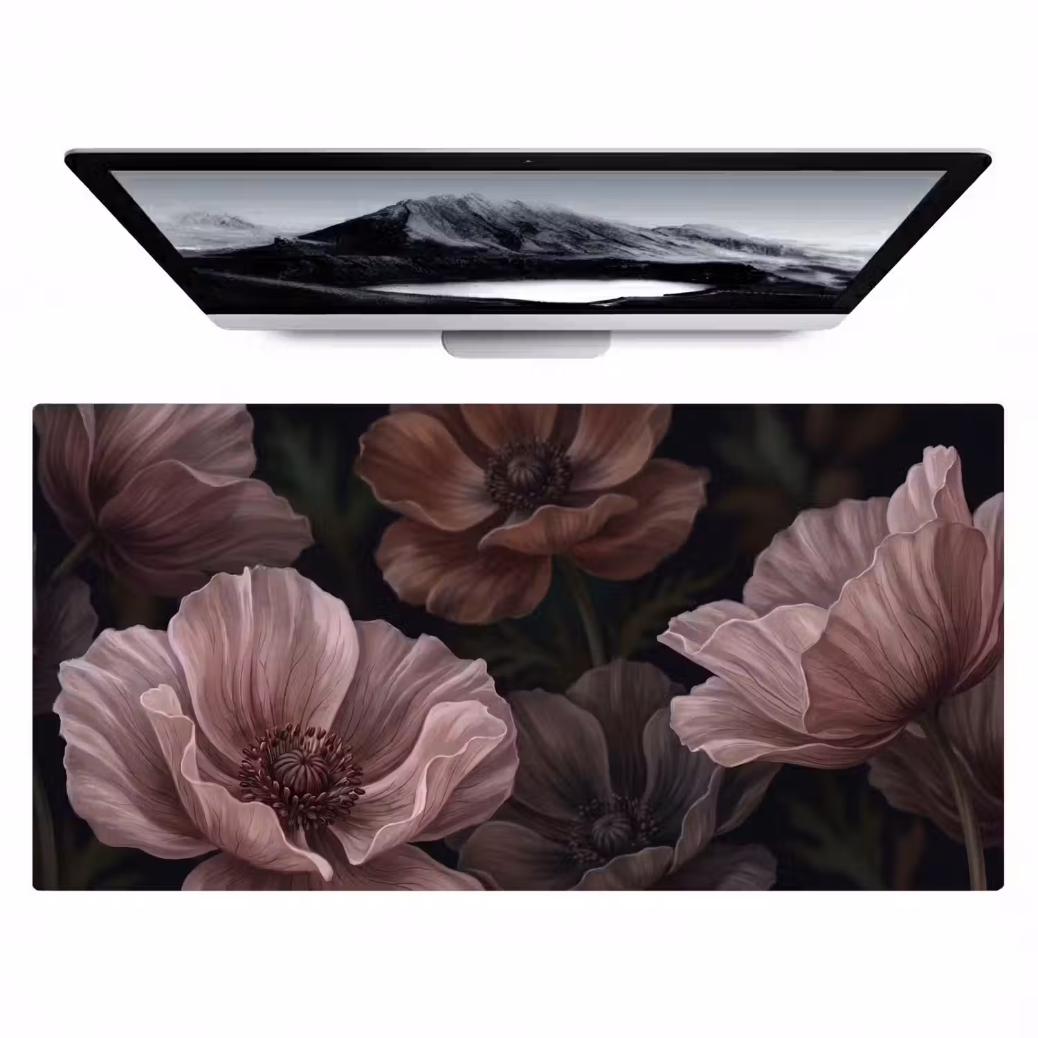 Bloemen - Natuur - Roze - Donker - Modern Muismat XXL klein -zzz3d