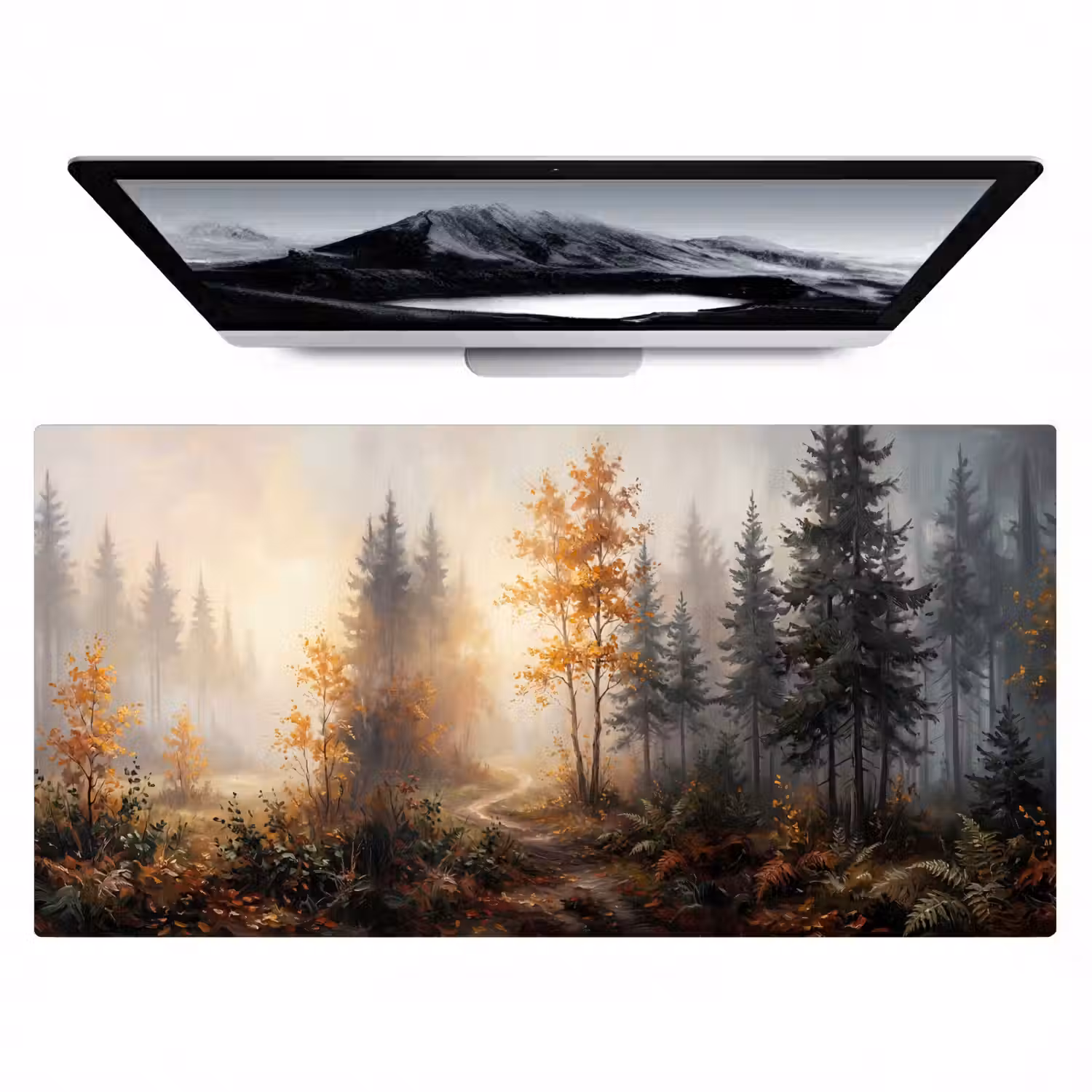 Bospad - Herfstbladeren - Natuur - Schilderachtig - Oranje Muismat XXL klein -zzz3d