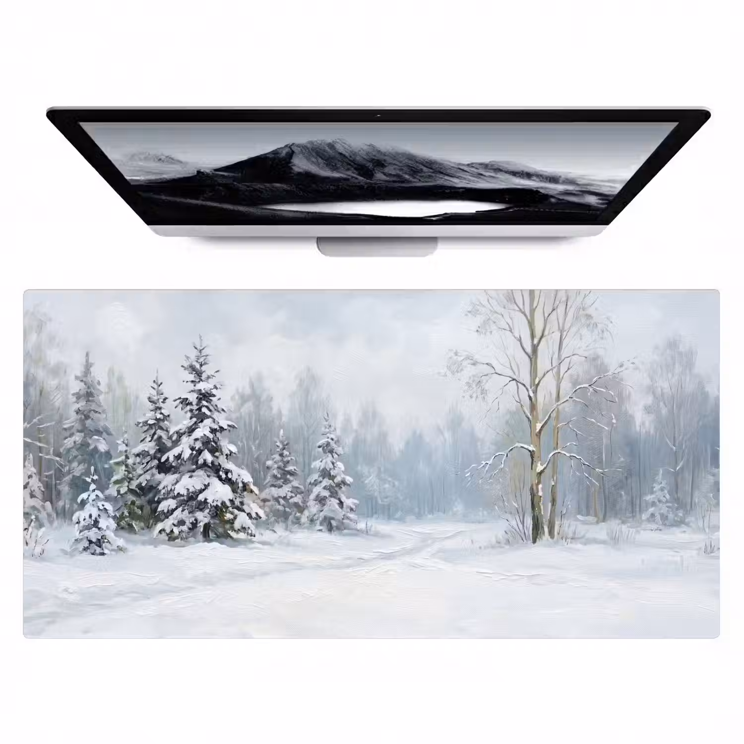 Bospad - Dennen - Sneeuw - Winter - Rustgevend Muismat XXL klein -zzz3d