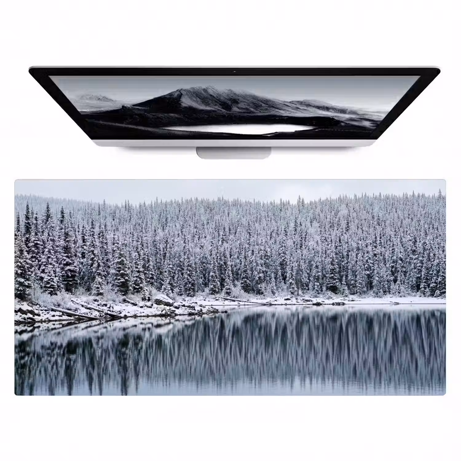 Bos - Reflectie - Meer - Winter - Serene Muismat XXL klein -zzz3d