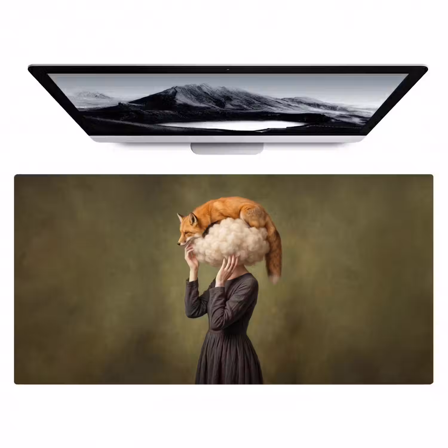 Vos - Surrealistisch - Groen Muismat XXL klein -zzz3d