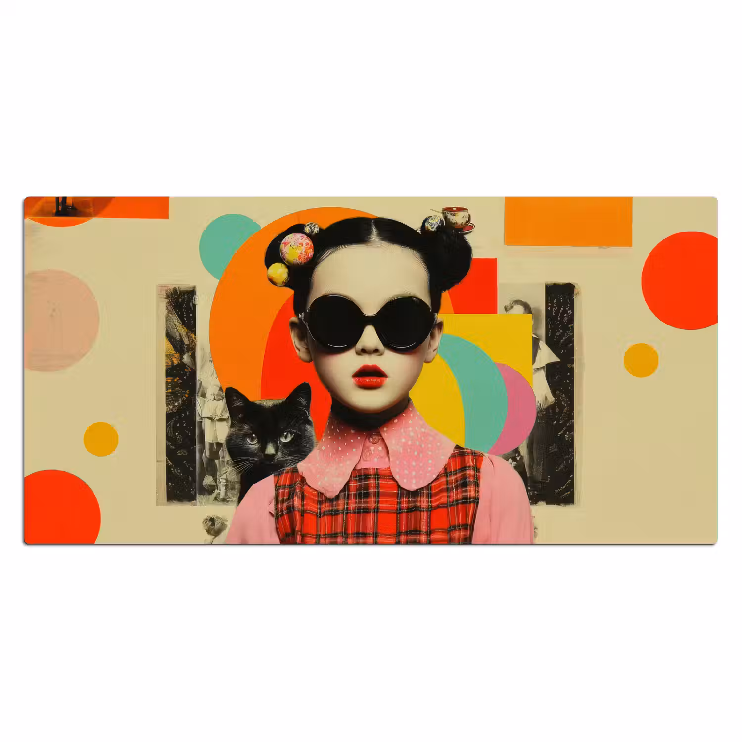 Meisje - Zonnebril - Kat - Retro Muismat XXL klein -3d_leeg
