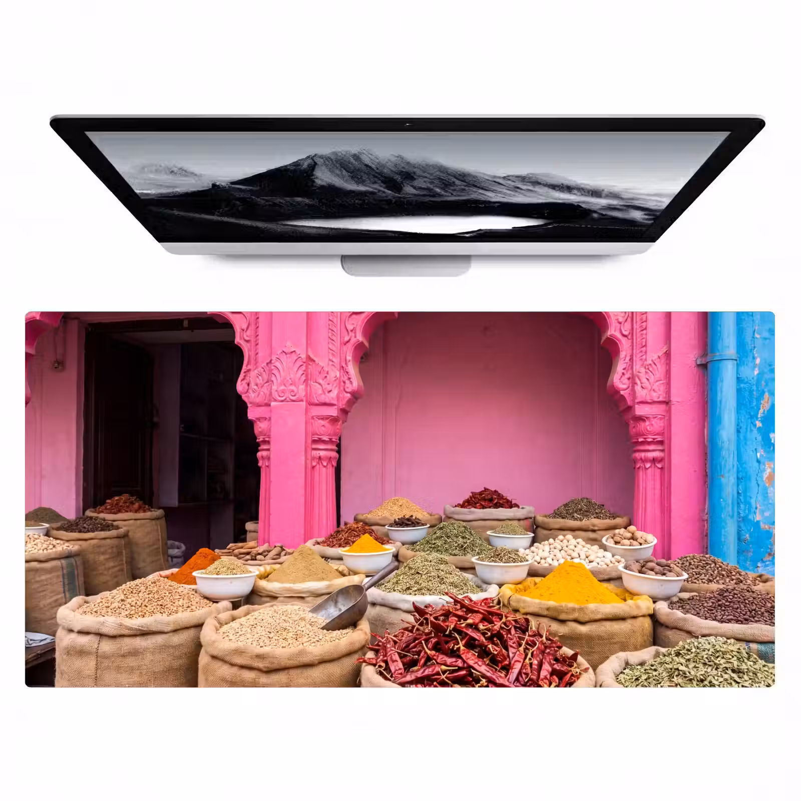 Desk Mat - Herbs - Market - Pink - Kruiden - Markt - Roze Muismat XXL klein