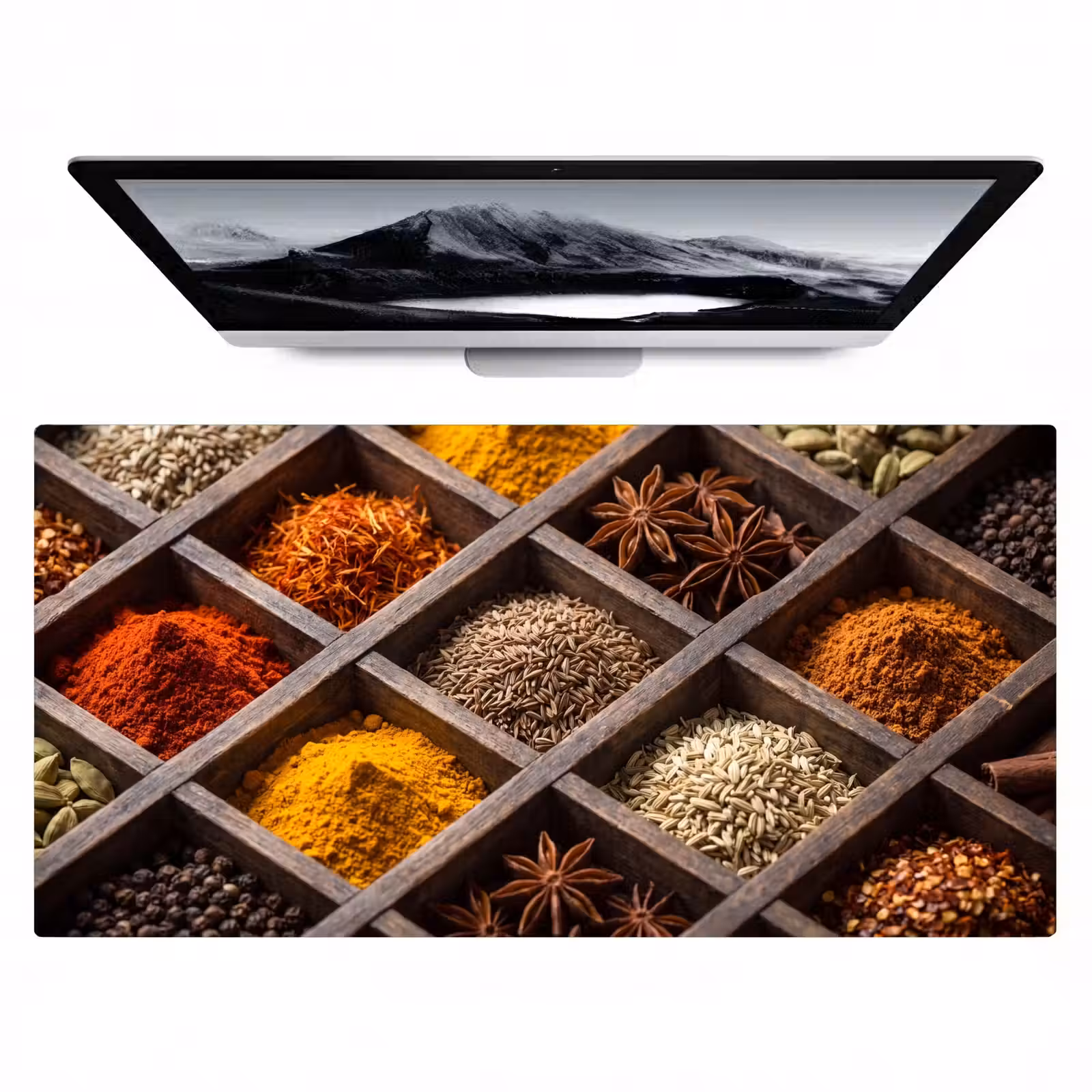 Desk Mat - Herbs - Wood - Food - Kruiden - Houten - Eten Muismat XXL klein