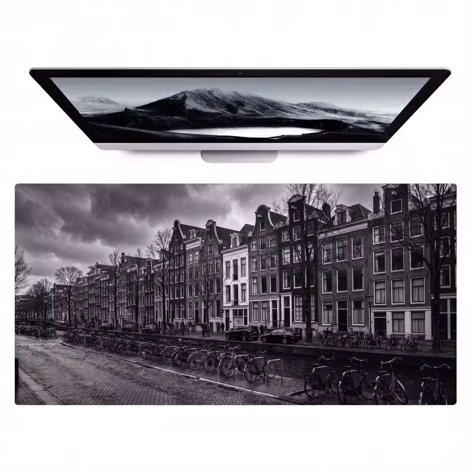 Huis - Gracht - Amsterdam - Architectuur - Zwart-wit Muismat XXL klein -zzz3d