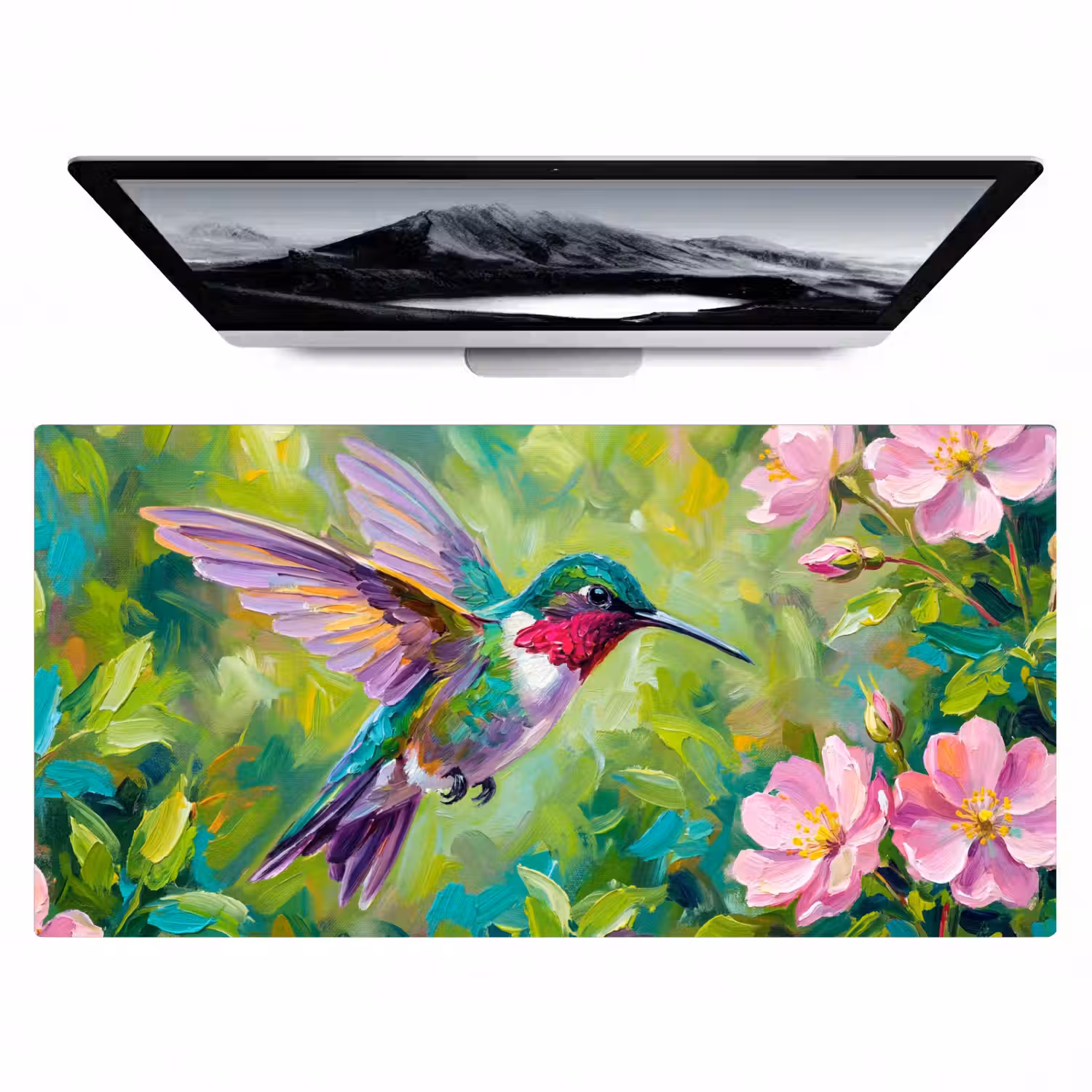 Kolibrie - Bloemen - Natuur - Kleurrijk Muismat XXL klein -zzz3d