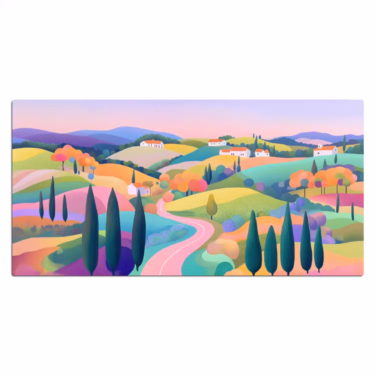 Landschap - Paars - Pastel - Huizen Muismat XXL klein -3d_leeg