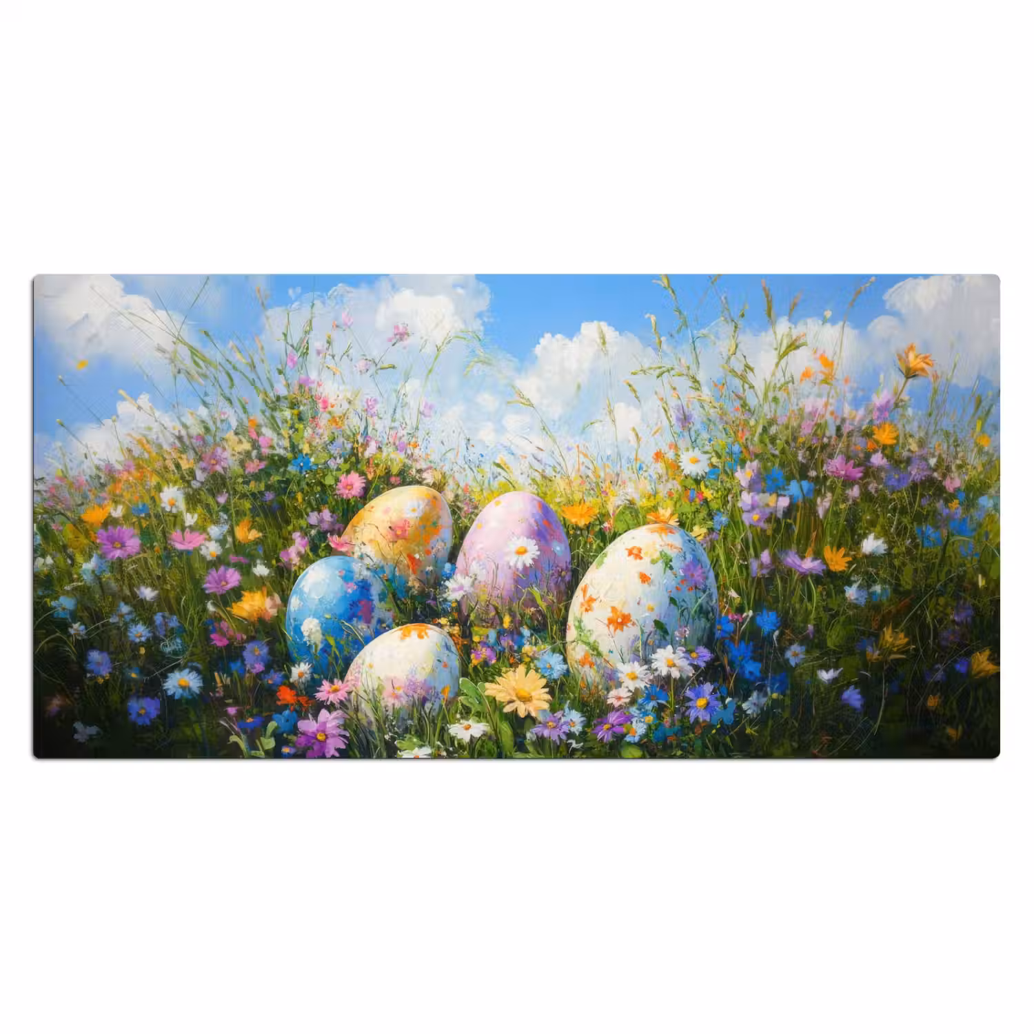 Grasveld - Eieren - Bloemen Muismat XXL klein -3d_leeg