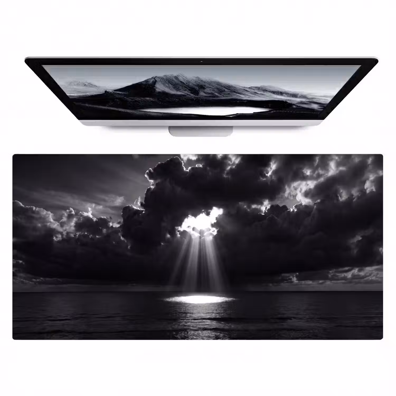 Licht - Wolken - Zee - Zwart-wit - Natuur Muismat XXL klein -zzz3d
