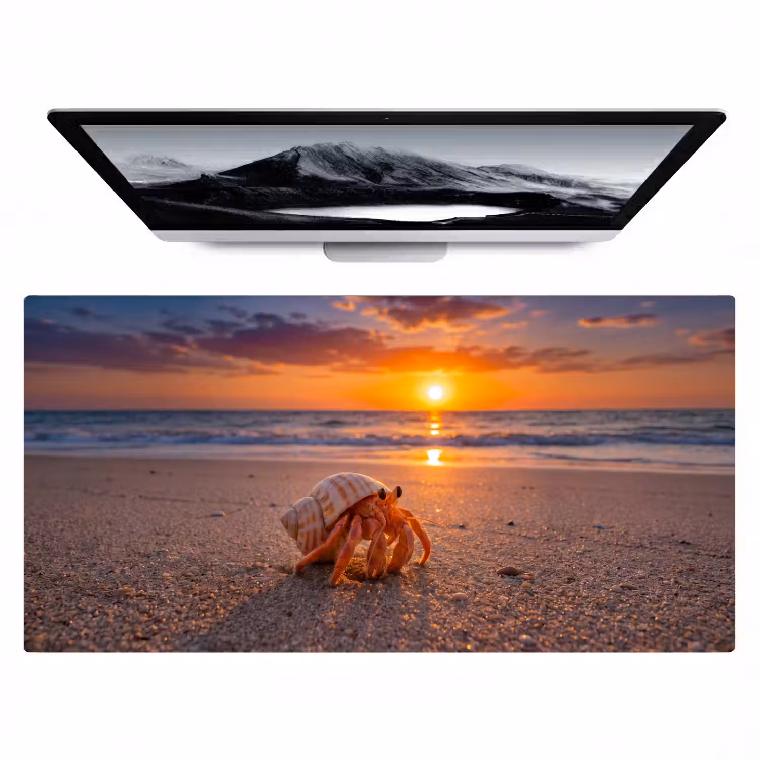 Kreeft - Strand - Natuur - Zonsondergang - Oranje Muismat XXL klein -zzz3d