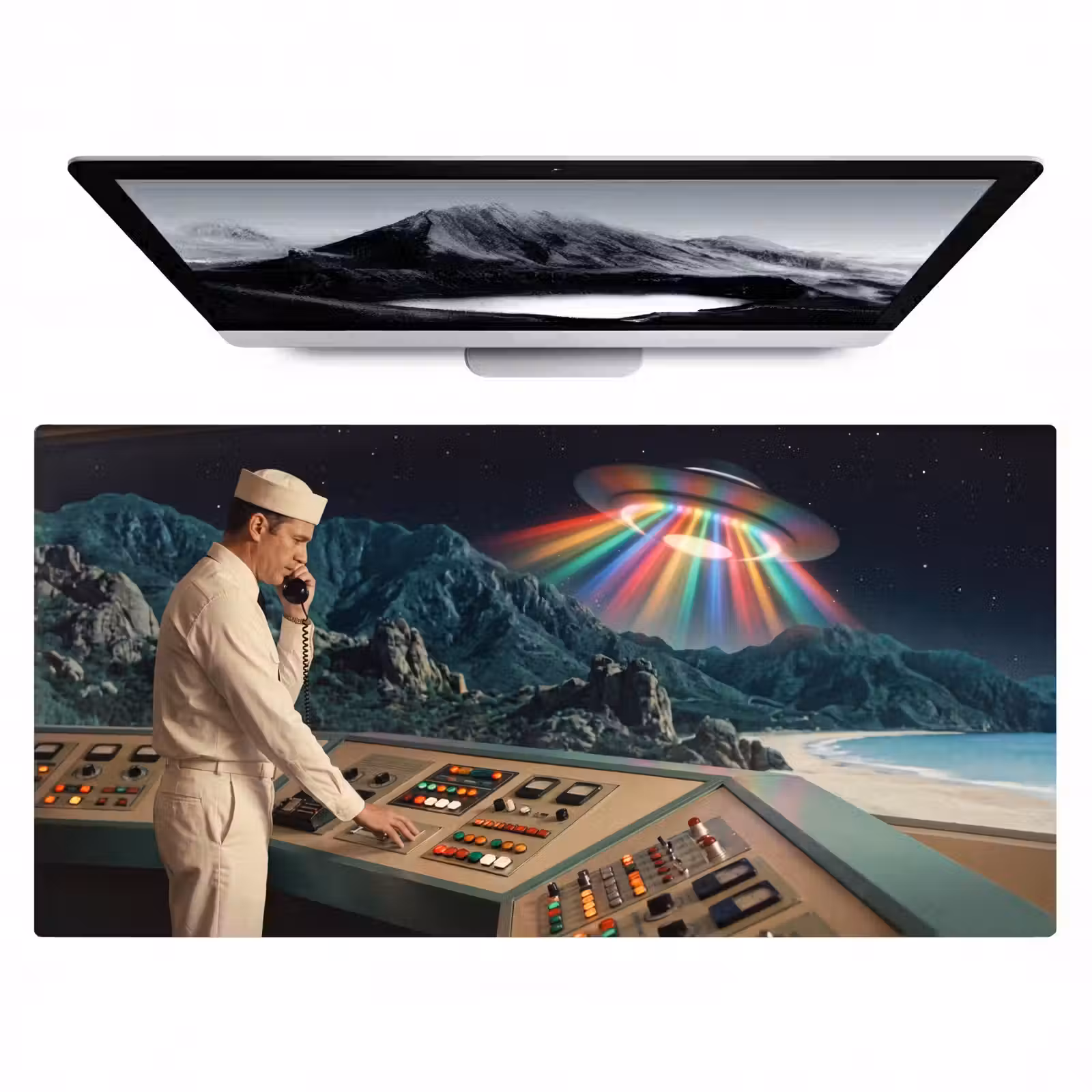 Desk Mat - Man - Control Room - Beach - Man - Controlekamer - Strand Muismat XXL klein