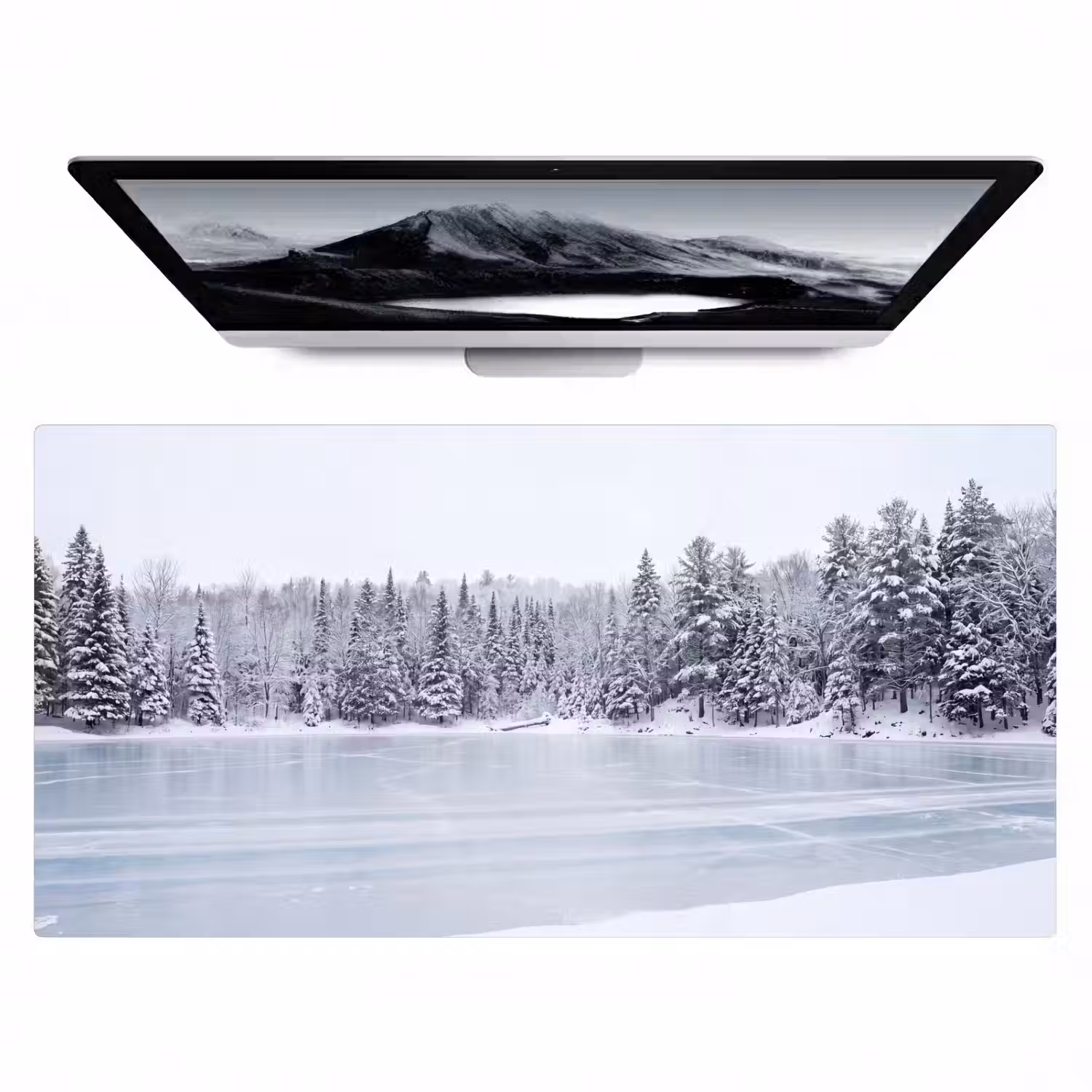 Meer - Dennen - IJs - Winter - Rustgevend Muismat XXL klein -zzz3d