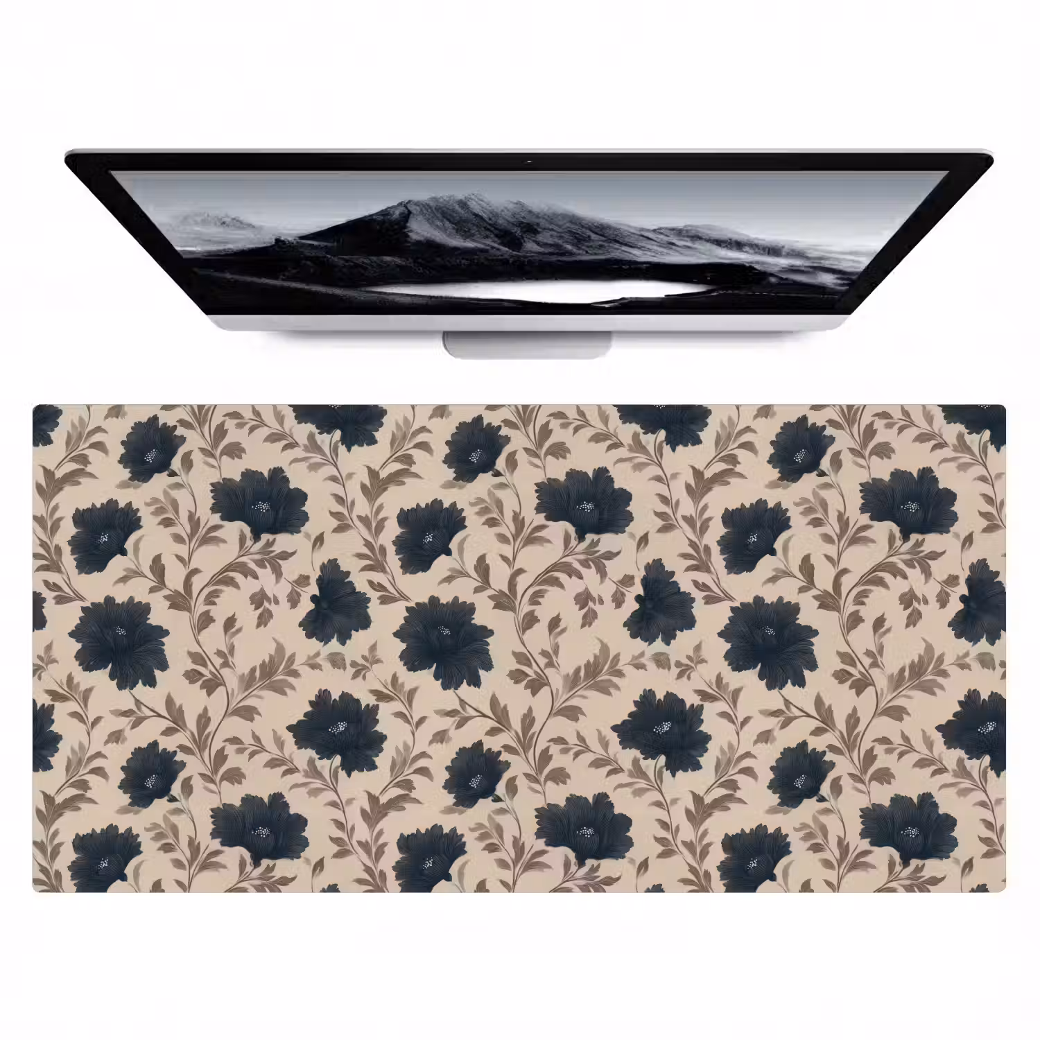 Motief - Bloemen - Zwart - Beige Muismat XXL klein 681 -zzz3d