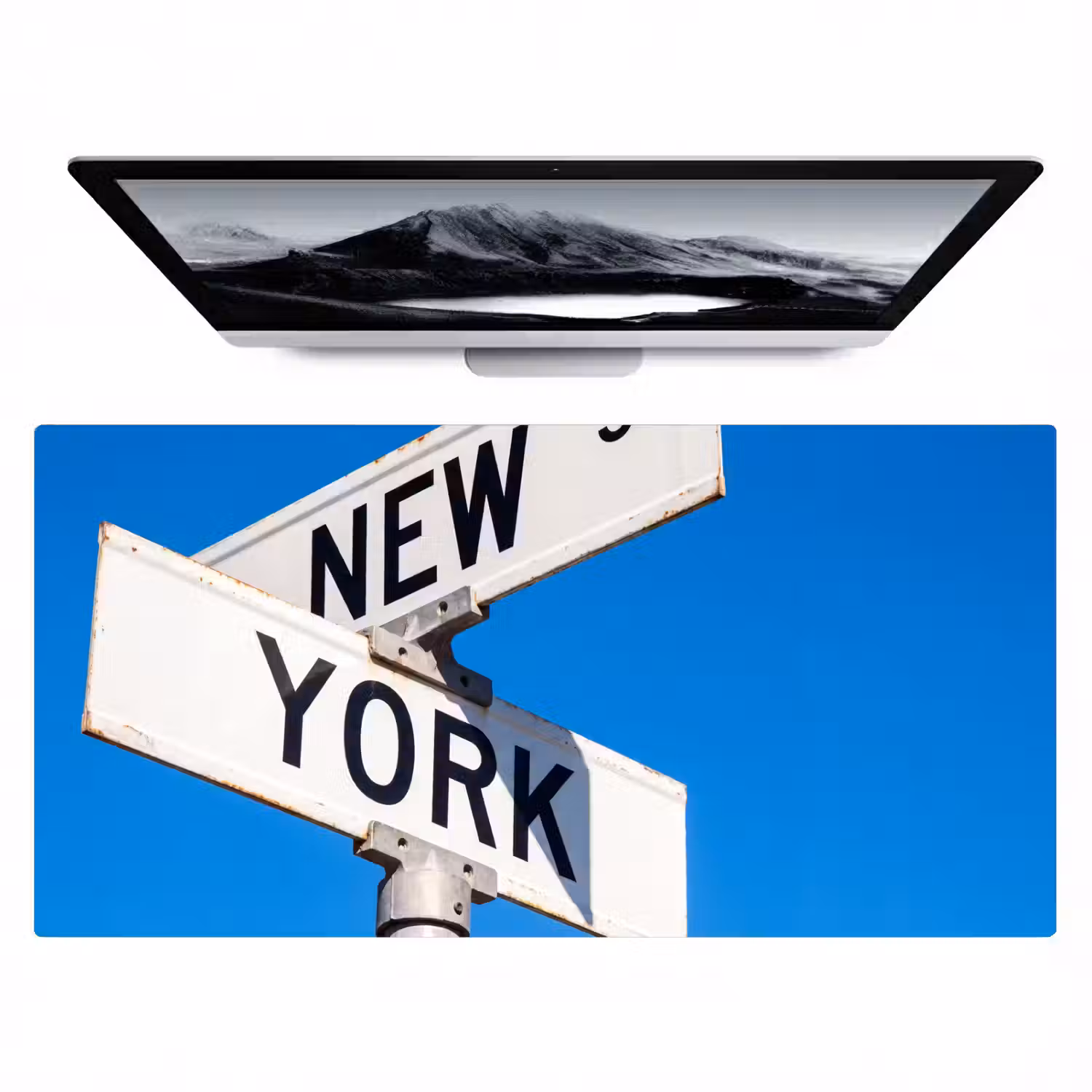 New York - Straatbord - Stad - Urban - Blauw Muismat XXL klein -zzz3d