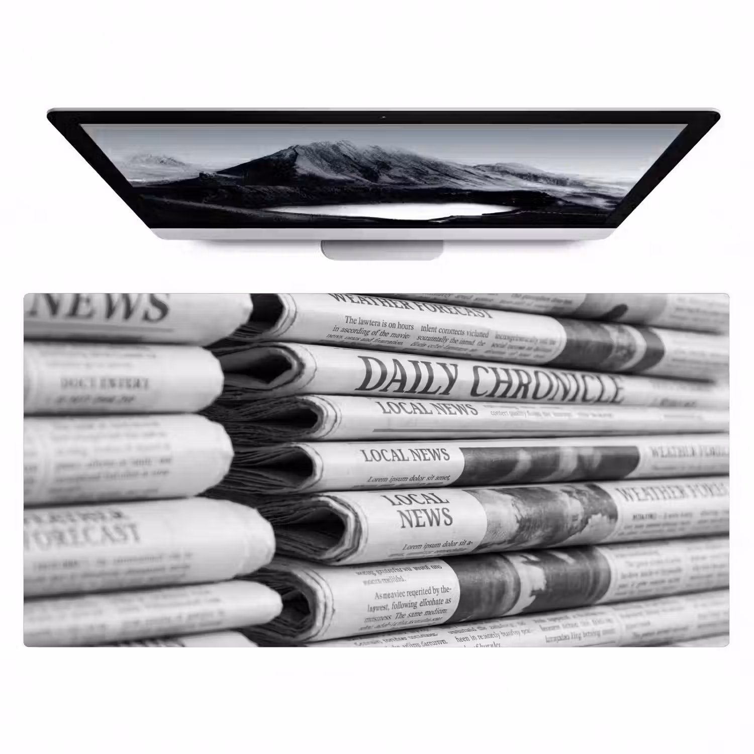 Krant - Stapel - Nieuws - Zwart-wit - Media Muismat XXL klein -zzz3d