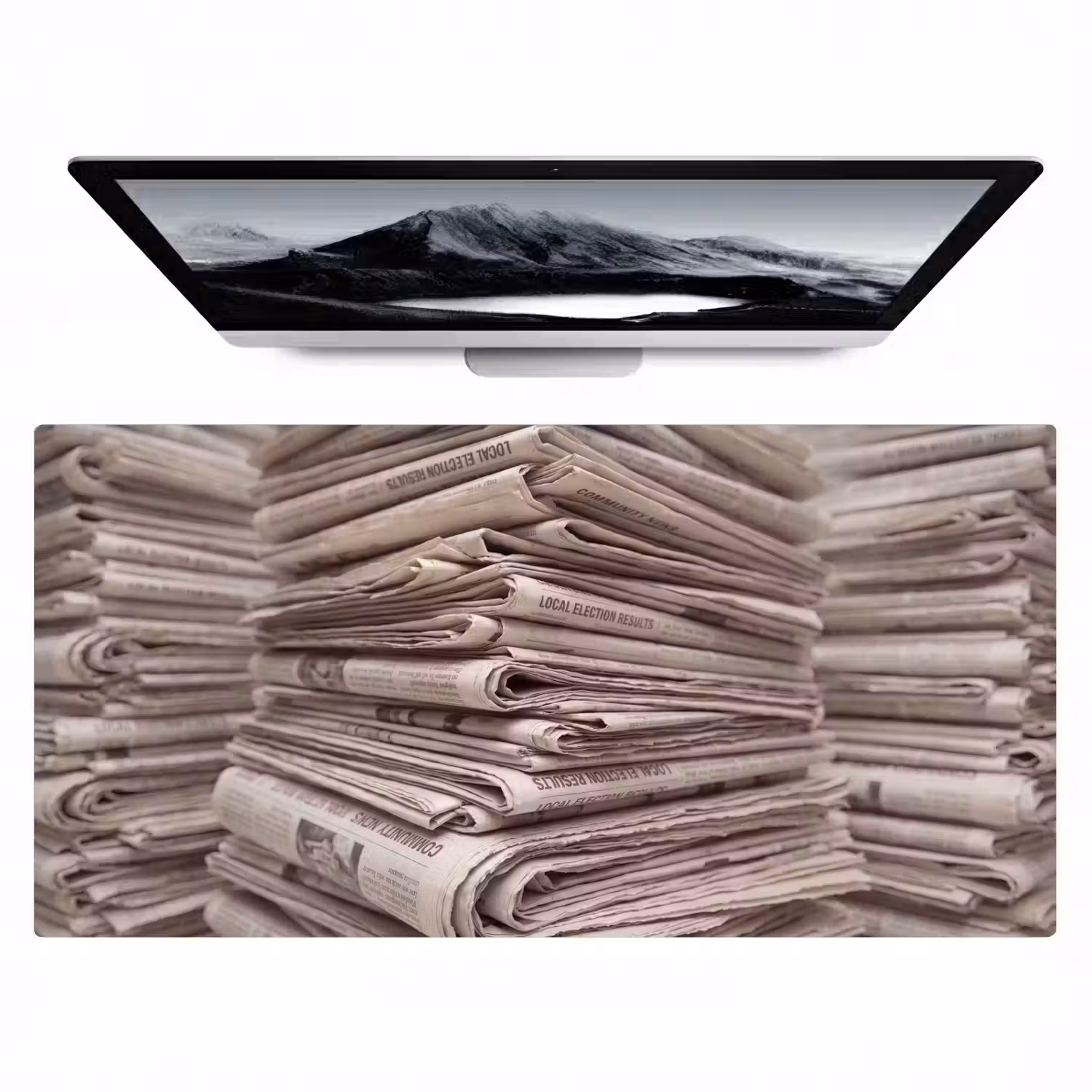 Kranten - Stapel - Nieuws - Vintage - Beige Muismat XXL klein -zzz3d