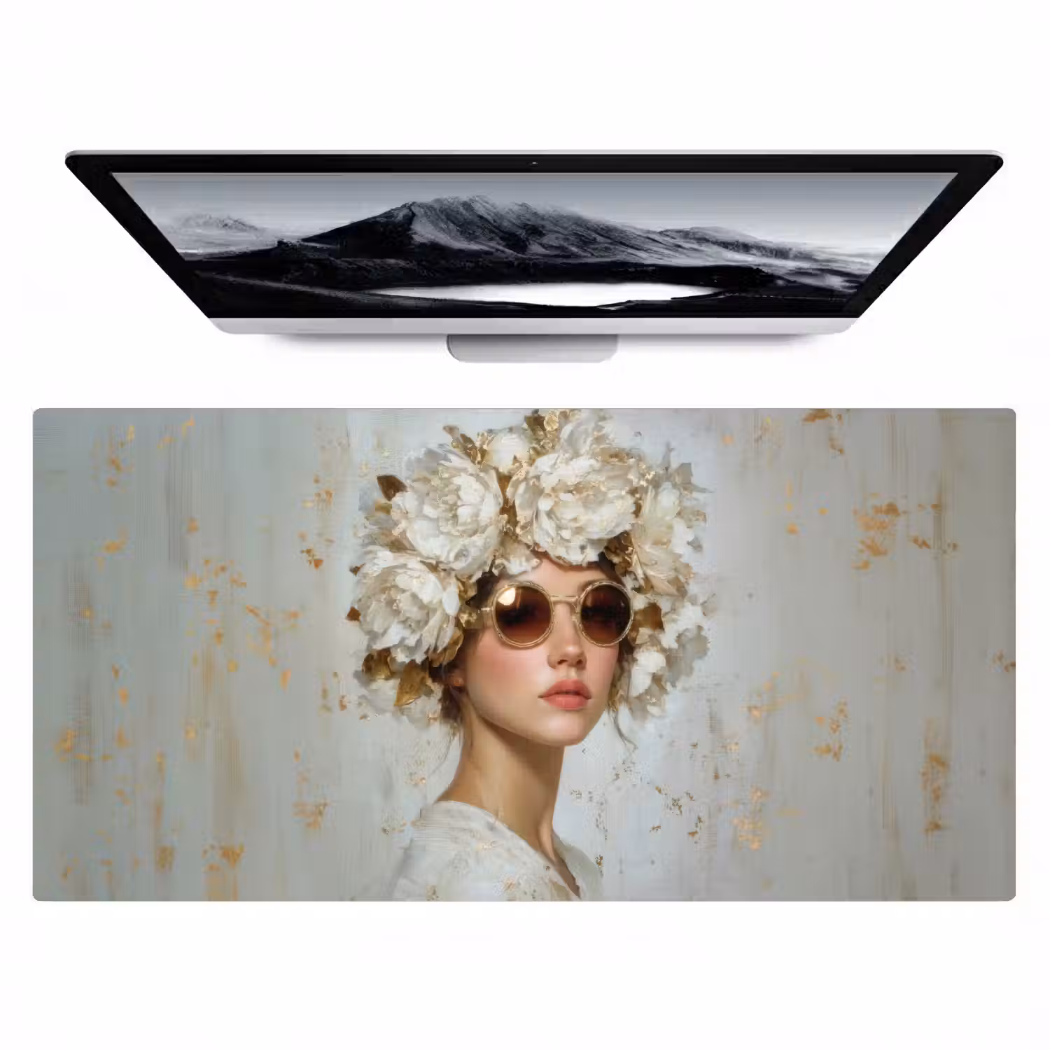 Schilderij - Vrouw - Zonnebril - Bloemenkrans Muismat XXL klein -zzz3d