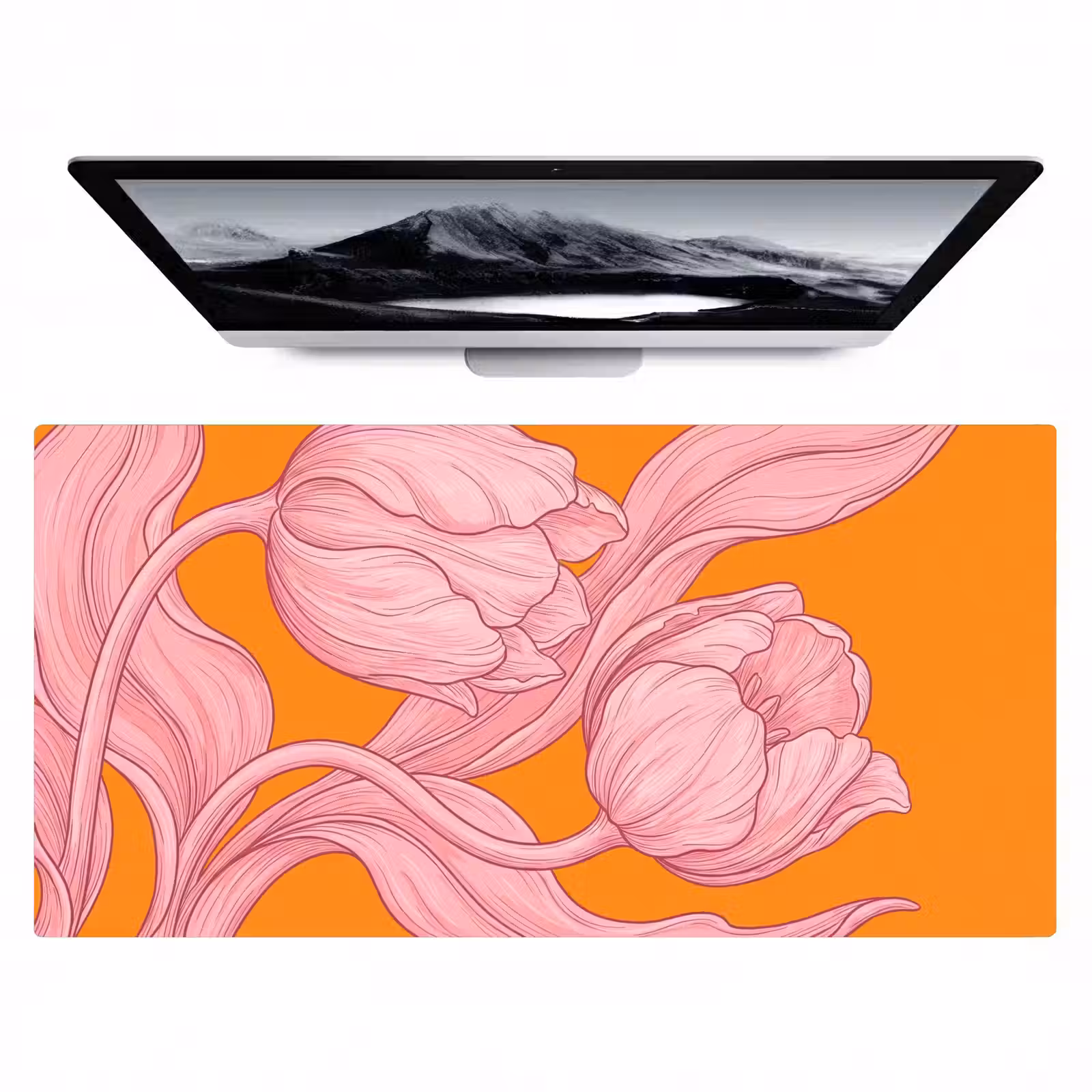 Desk Mat - Pink Flowers - Modern - Roze bloemen - Modern Muismat XXL klein