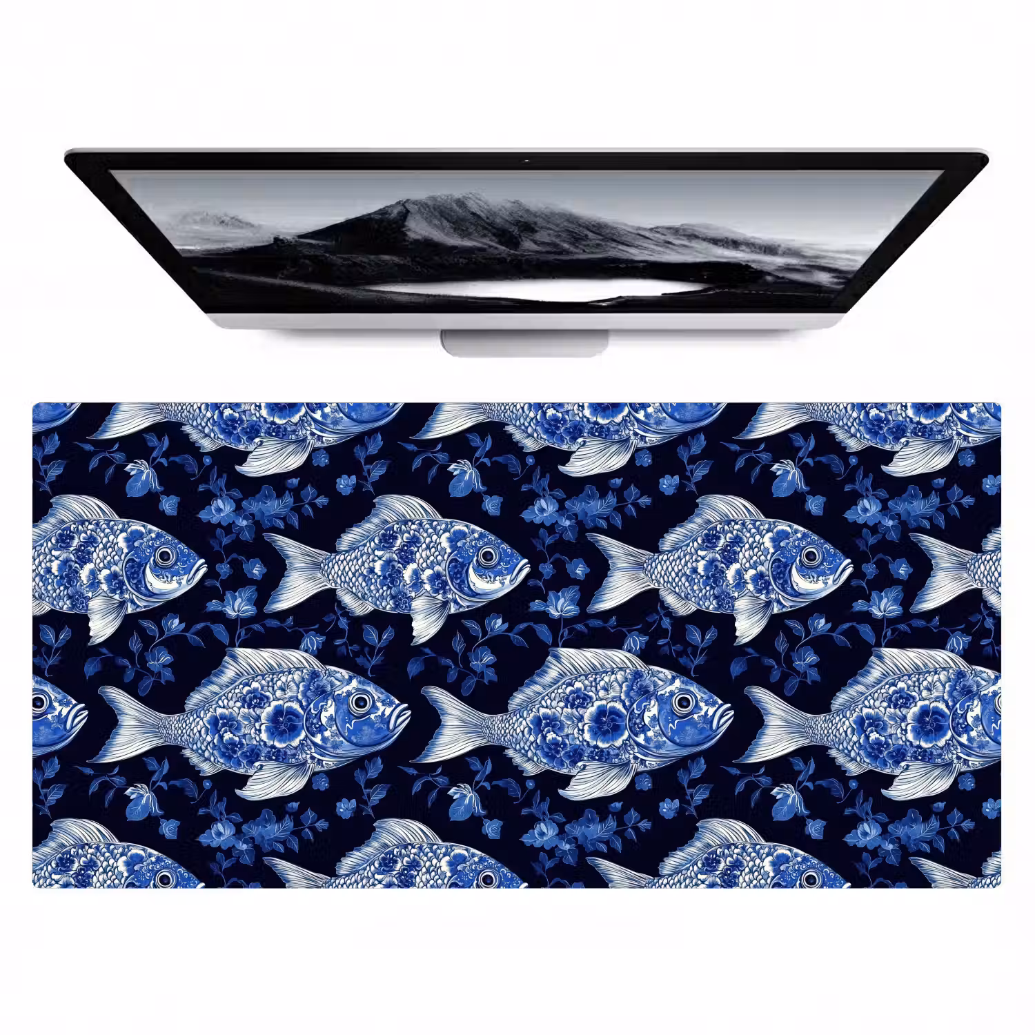 Vissen - Bloemen - Blauw Muismat XXL klein 681 -zzz3d