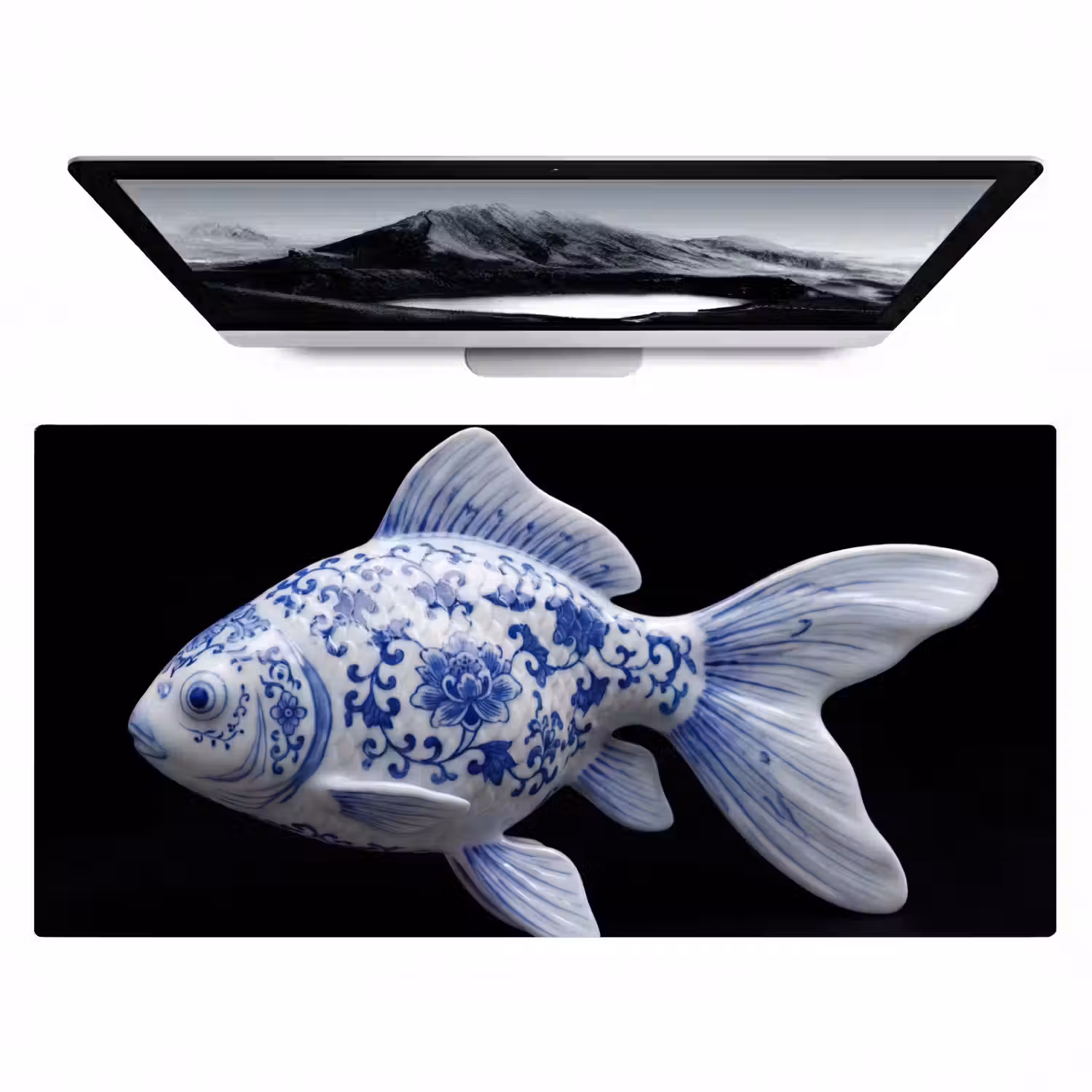 Porselein - Goudvis - Delfts - Blauw Muismat XXL klein -zzz3d