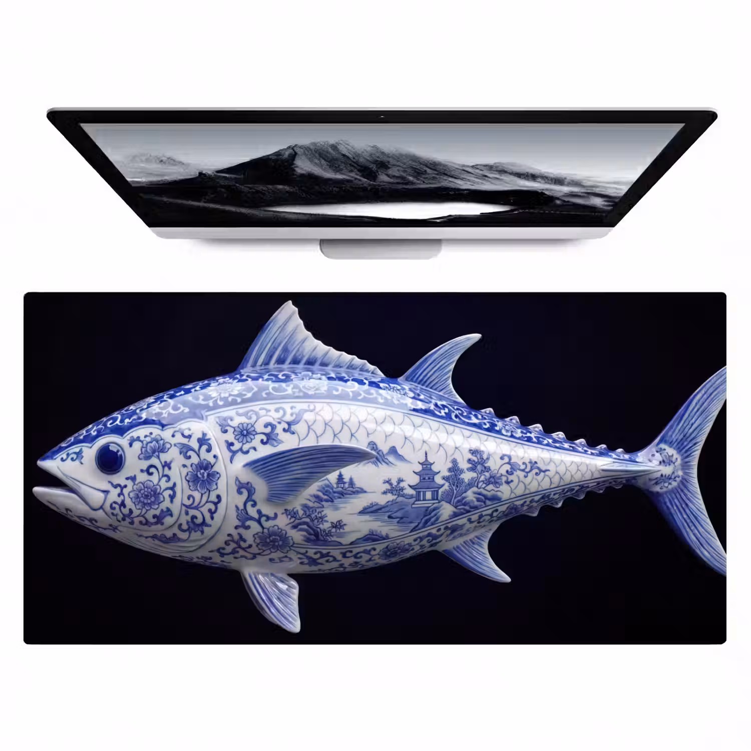 Porselein - Tonijn - Delfts - Blauw Muismat XXL klein -zzz3d