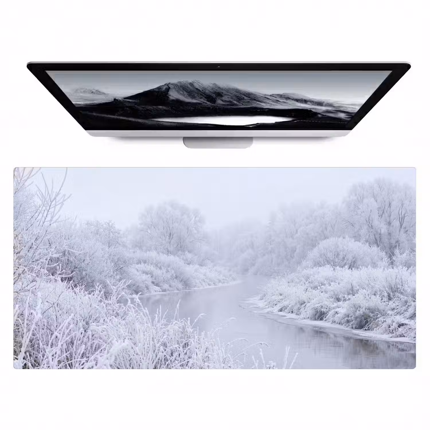 Rivier - Sneeuw - Bos - Winter - Schilderachtig Muismat XXL klein -zzz3d