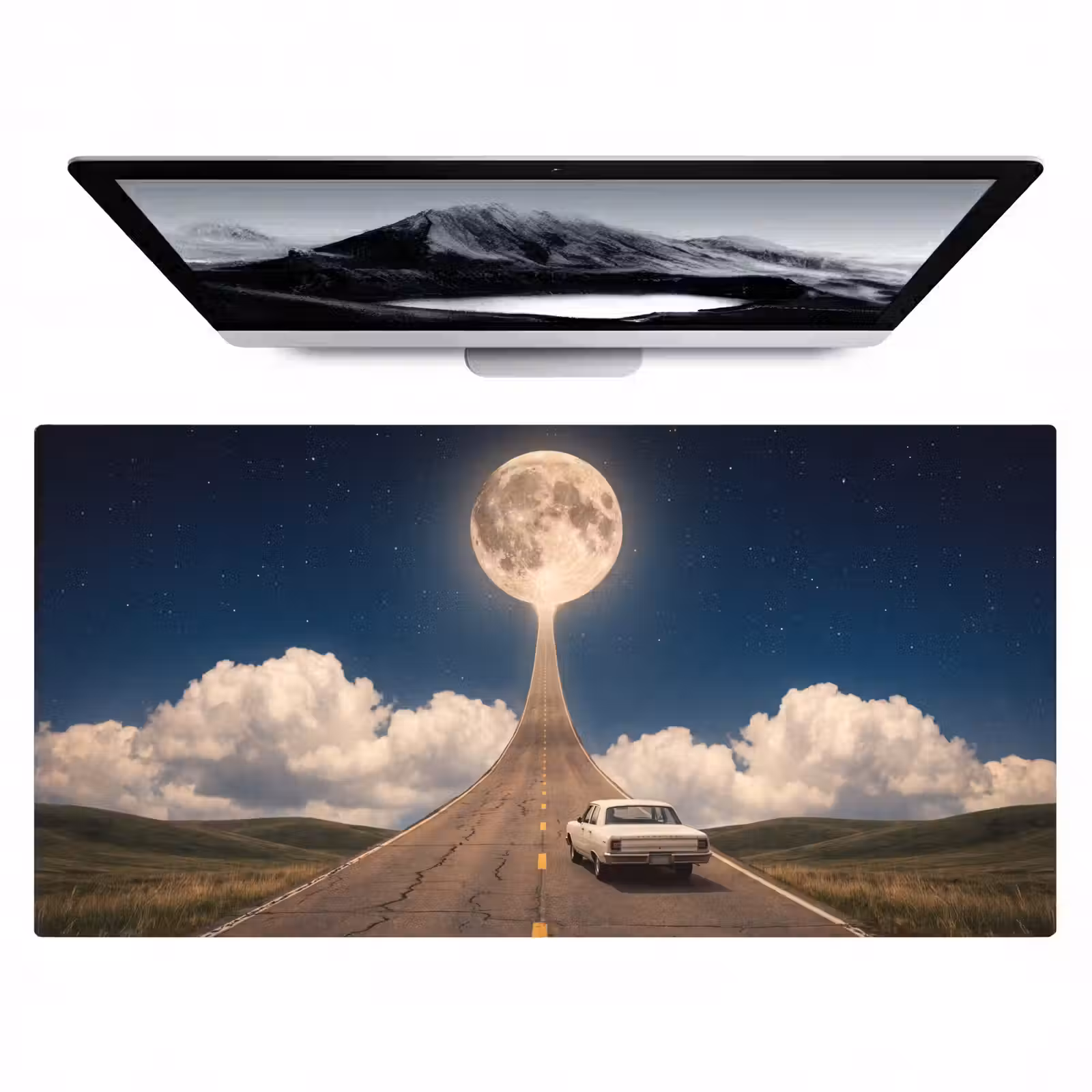 Desk Mat - Road - Moon - Night - Weg - Maan - Nacht Muismat XXL klein