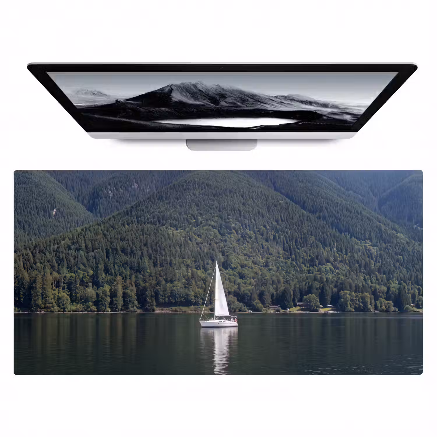 Zeilboot - Water - Bergen - Natuur - Groen Muismat XXL klein -zzz3d