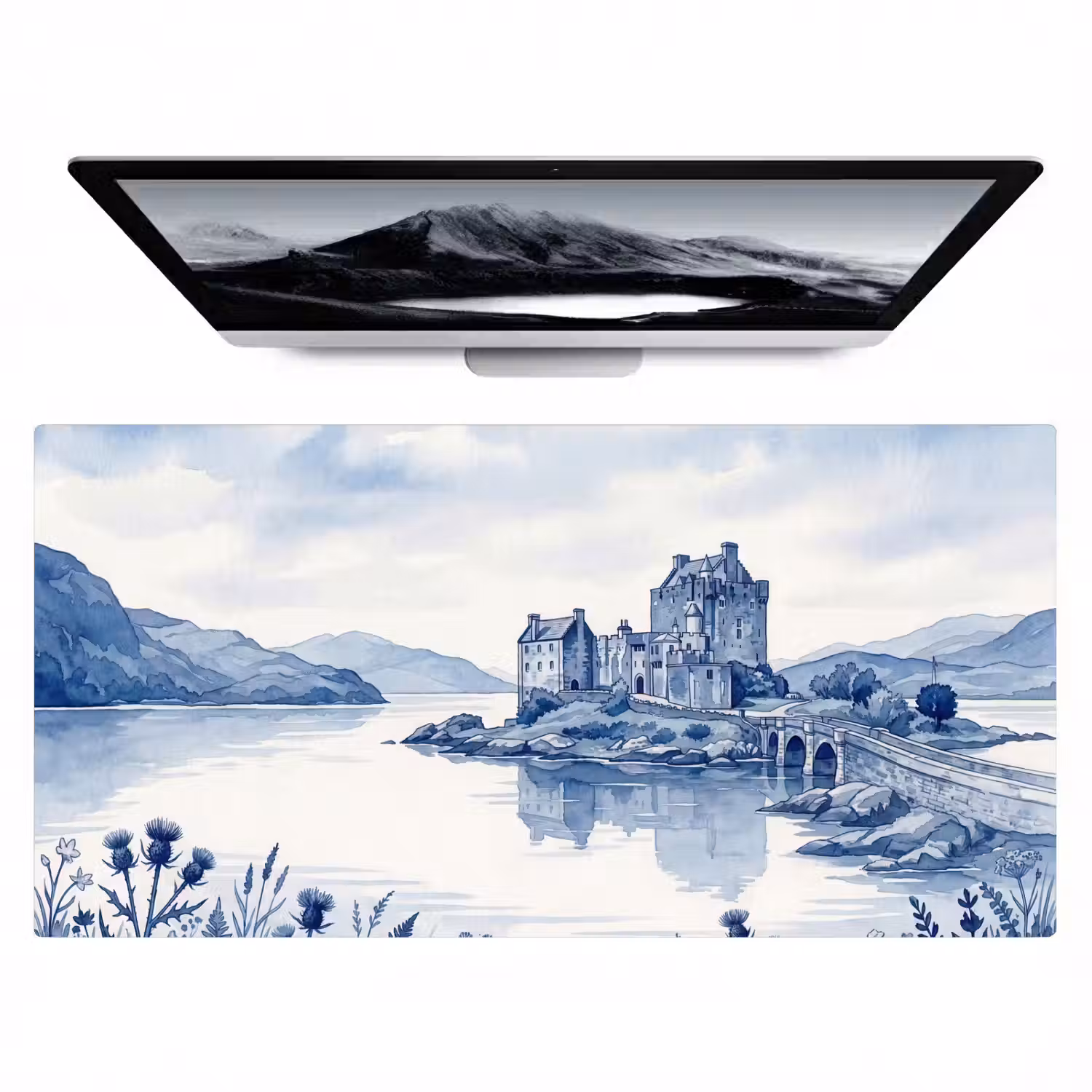 Schots - Kasteel - Blauw - Aquarel Muismat XXL klein -zzz3d