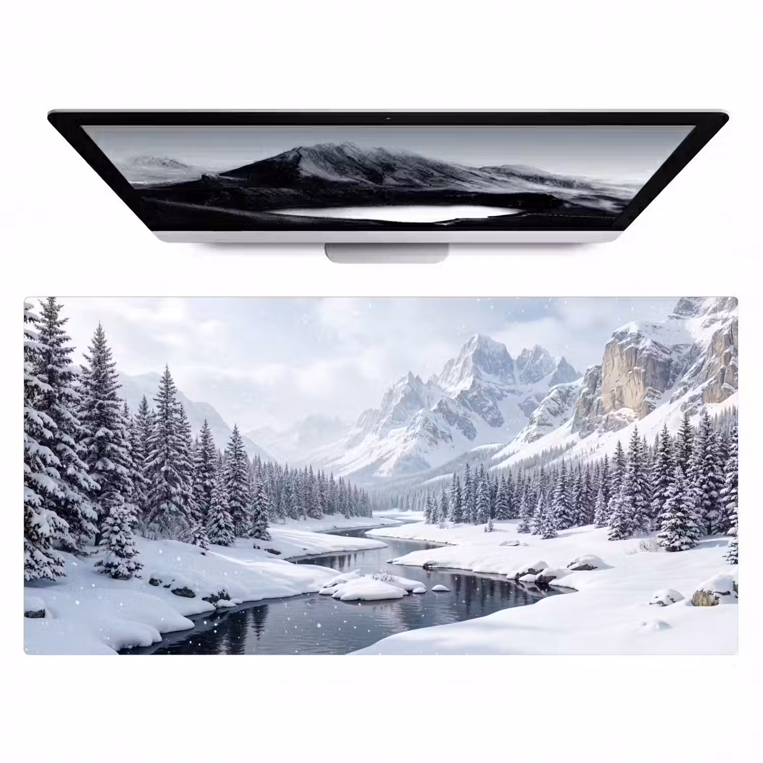 Sneeuwlandschap - Bergen - Rivier - Winter Muismat XXL klein -zzz3d