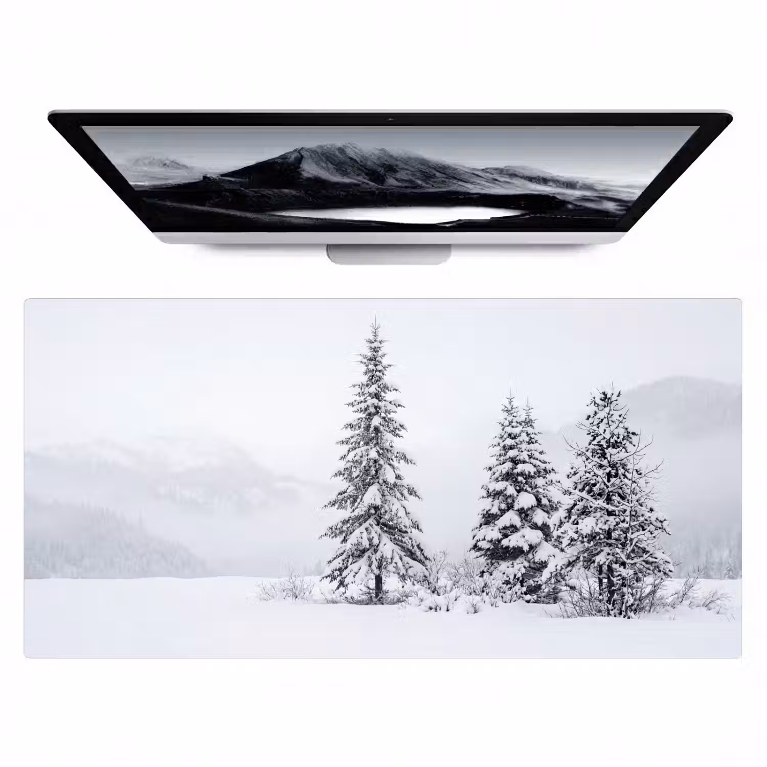 Fijnsparren - Sneeuw - Winter - Landschap - Stilte Muismat XXL klein -zzz3d