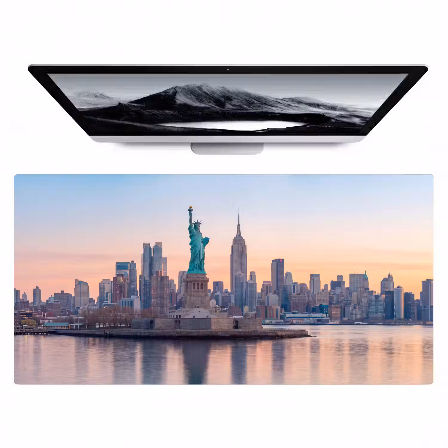 Vrijheidsbeeld - New York - Zonsopgang - Stad - Architectuur Muismat XXL klein -zzz3d