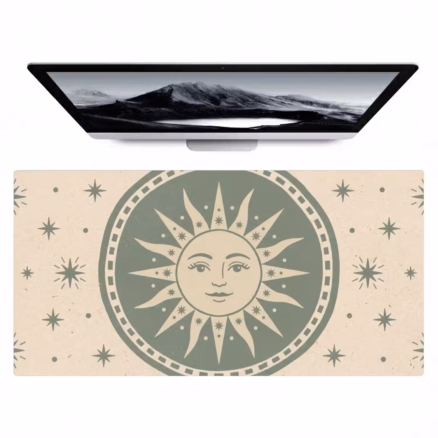 Zon - Sterren - Astrologie - Vintage - Groen Muismat XXL klein -zzz3d