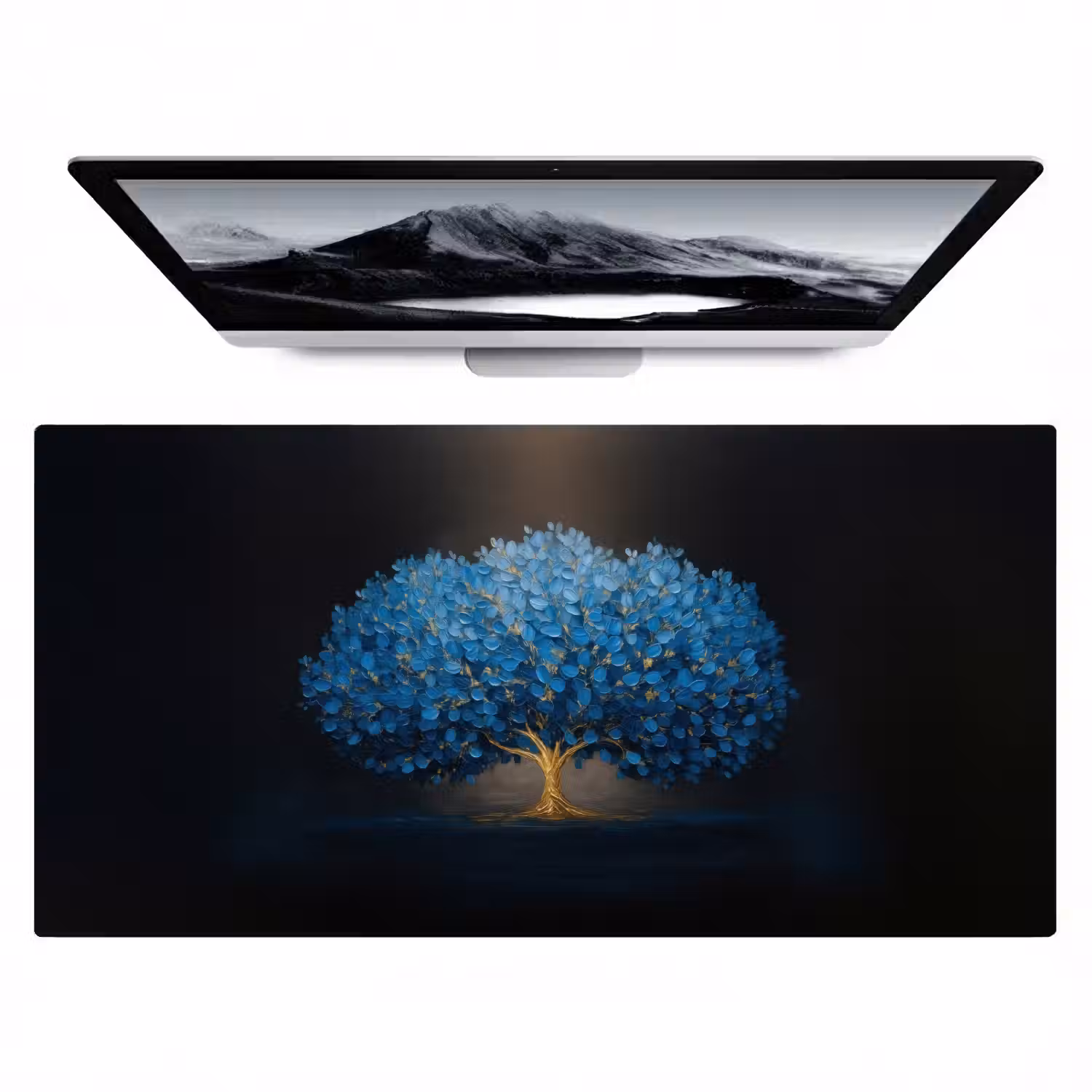 Boom - Blauw - Bladeren - Penseelstreken Muismat XXL klein -zzz3d