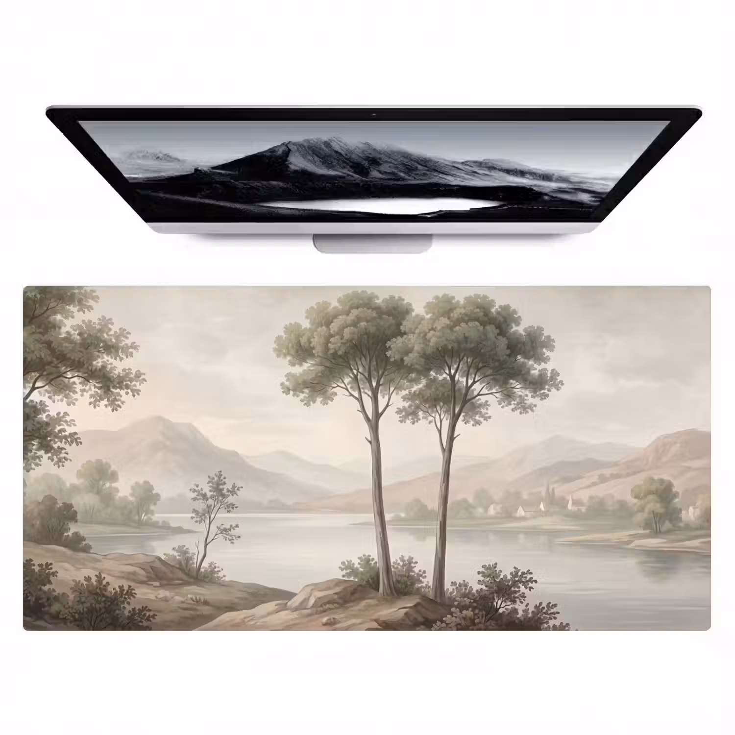 Bomen - Meer - Bergen - Illustratie Muismat XXL klein -zzz3d