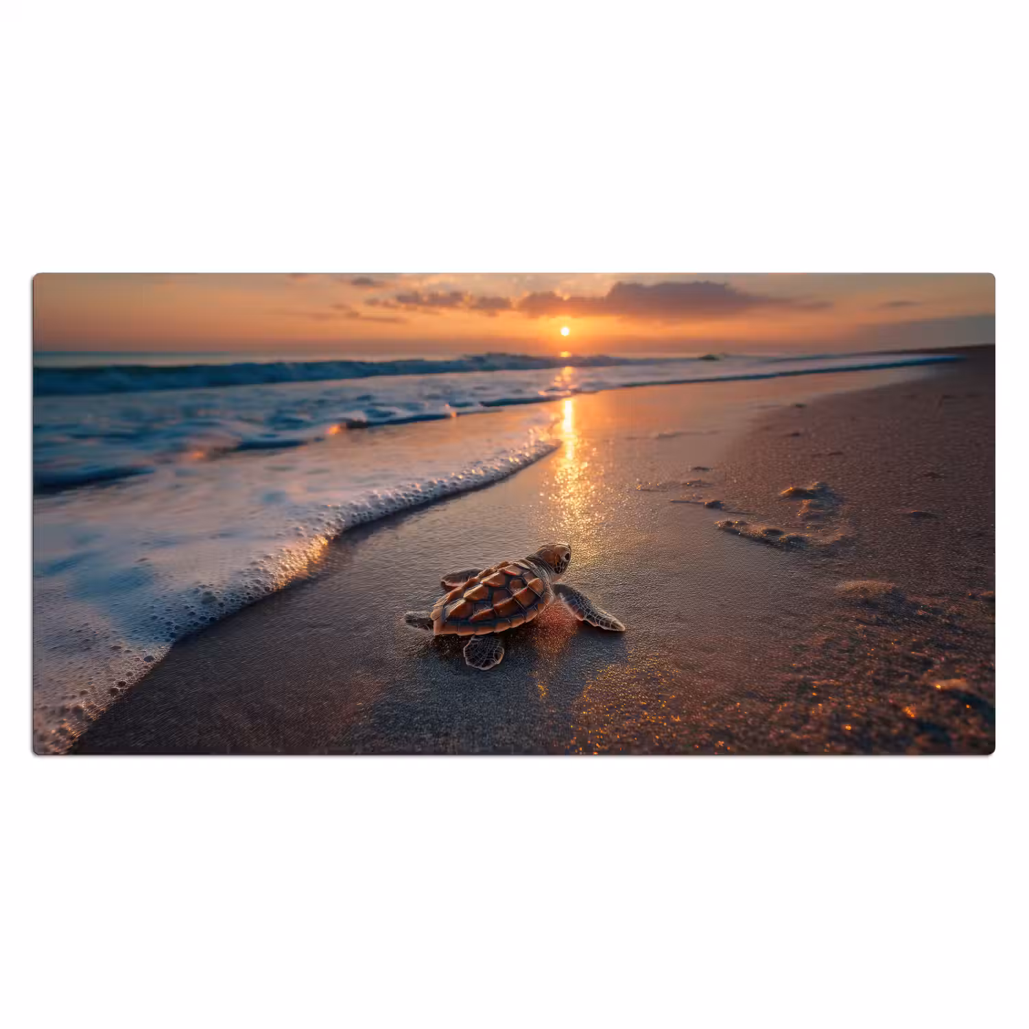 Schildpad - strand - Zonsondergang Muismat XXL klein -3d_leeg