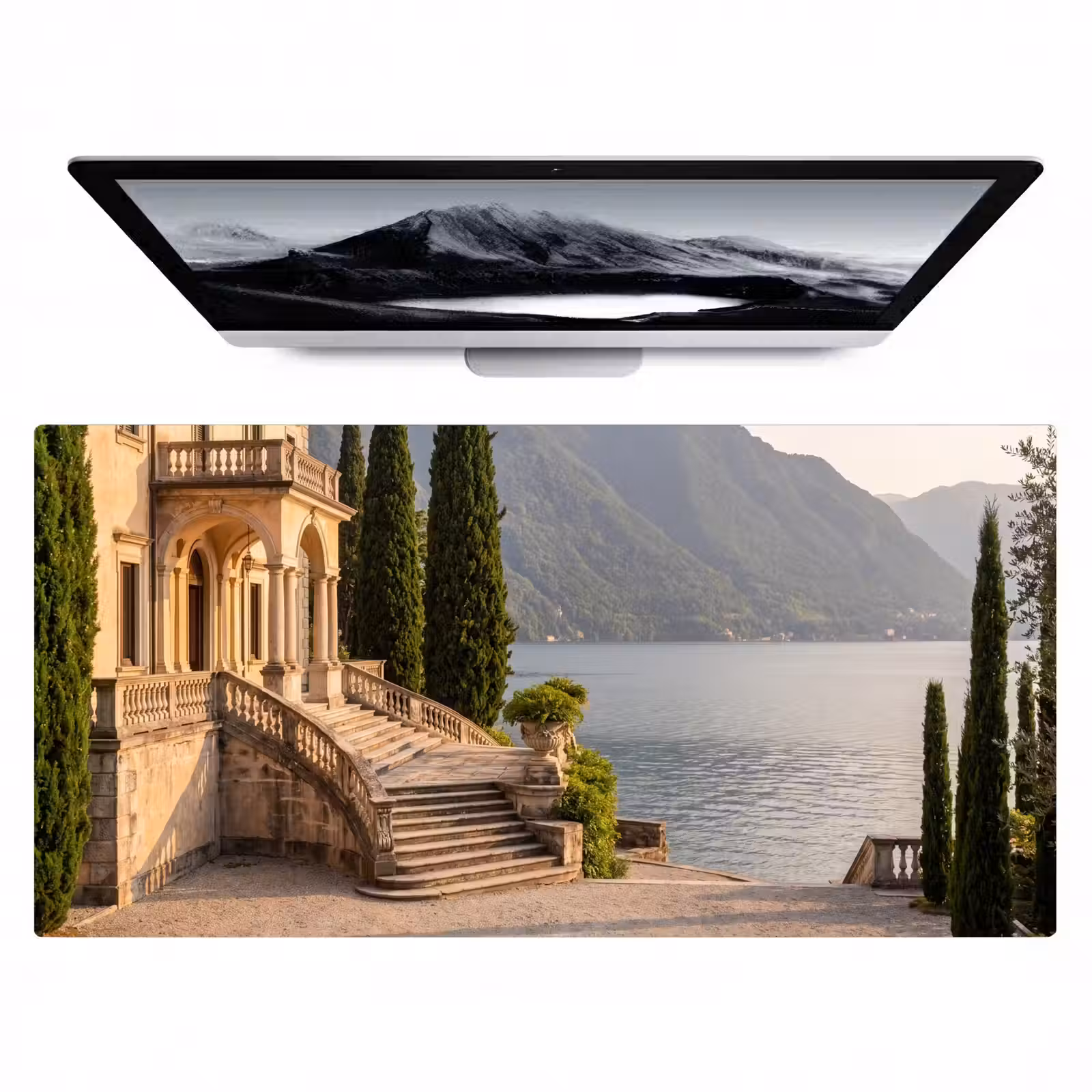Desk Mat - Villa - Water - Stairs - Villa - water -trappen Muismat XXL klein