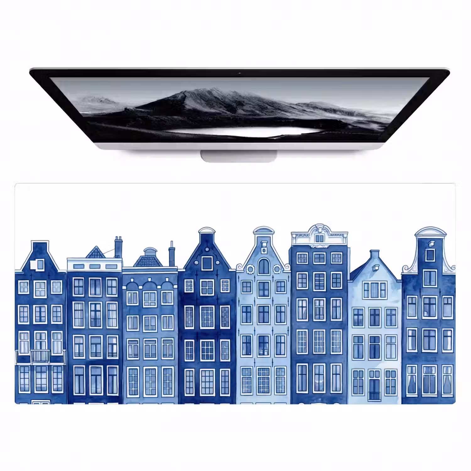 Aquarel - Grachtenpanden - Delfts - Blauw Muismat XXL klein -zzz3d