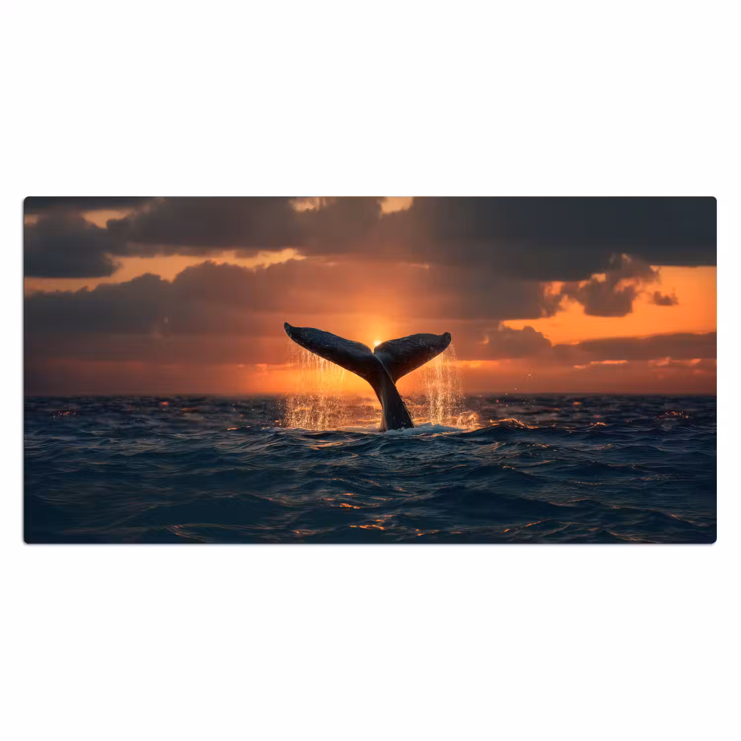 Walvis staart - Water - Zonsondergang Muismat XXL klein -3d_leeg
